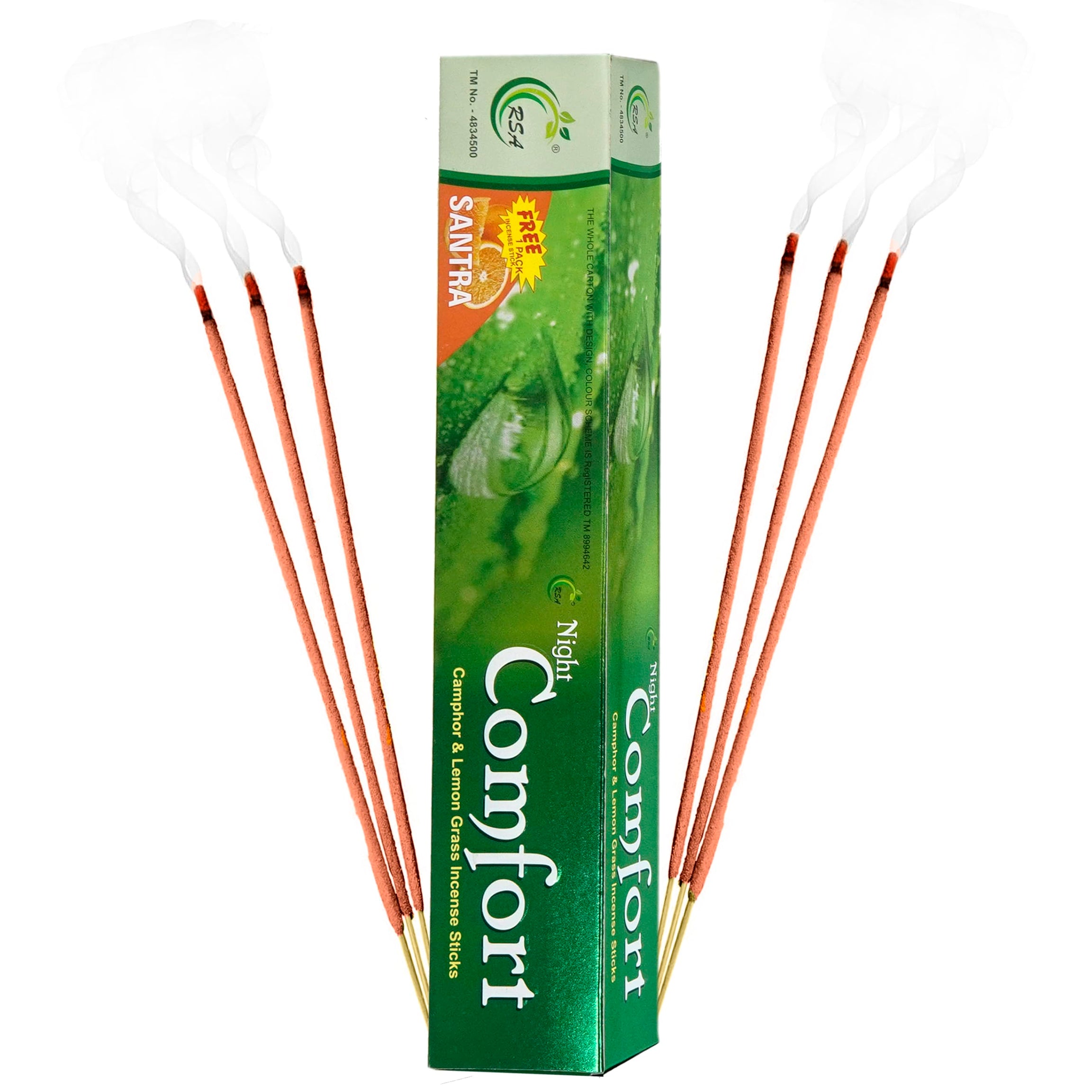 Night Comfort Pack of 1 (1 Pouch Pooja Agarbatti Free in Each Box), Mosquito Repellent, Original RS AGARBATTI Premium Camphor & Lemon Grass Incense Sticks, Garden/Home use Anywhere, 120 Units