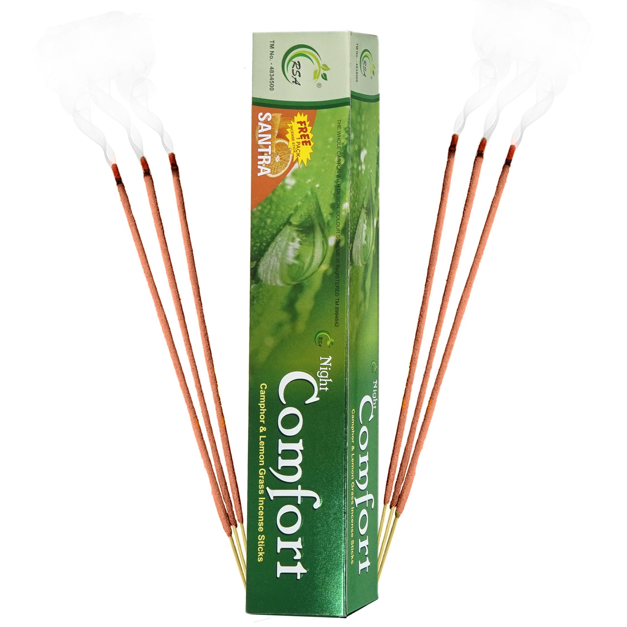 Night Comfort Pack of 1 (1 Pouch Pooja Agarbatti Free in Each Box), Mosquito Repellent, Original RS AGARBATTI Premium Camphor & Lemon Grass Incense Sticks, Garden/Home use Anywhere, 120 Units