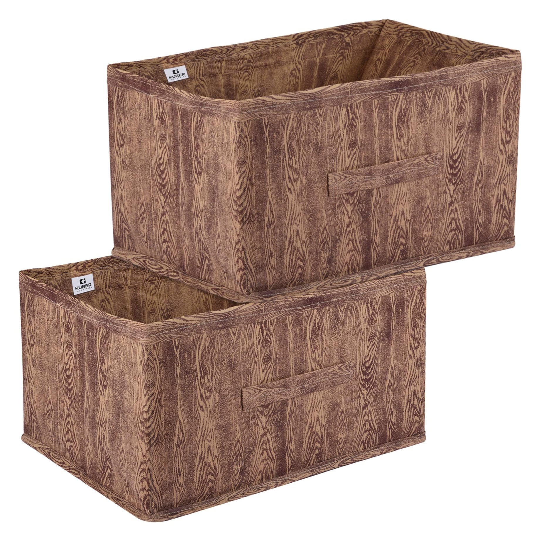 Kuber Industries Drawer Storage Box | Storage Bin for Clothes | Wardrobe Organizer for Books | Closet Box with Handle | Non-Woven Storage Box | Wooden Storage Box | Pack of 2 | Brown