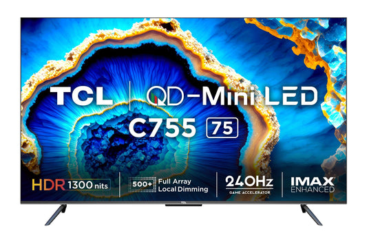 TCL 189 cm (75 inches) 4K Ultra HD Smart QD-Mini LED Google TV 75C755 (Black)