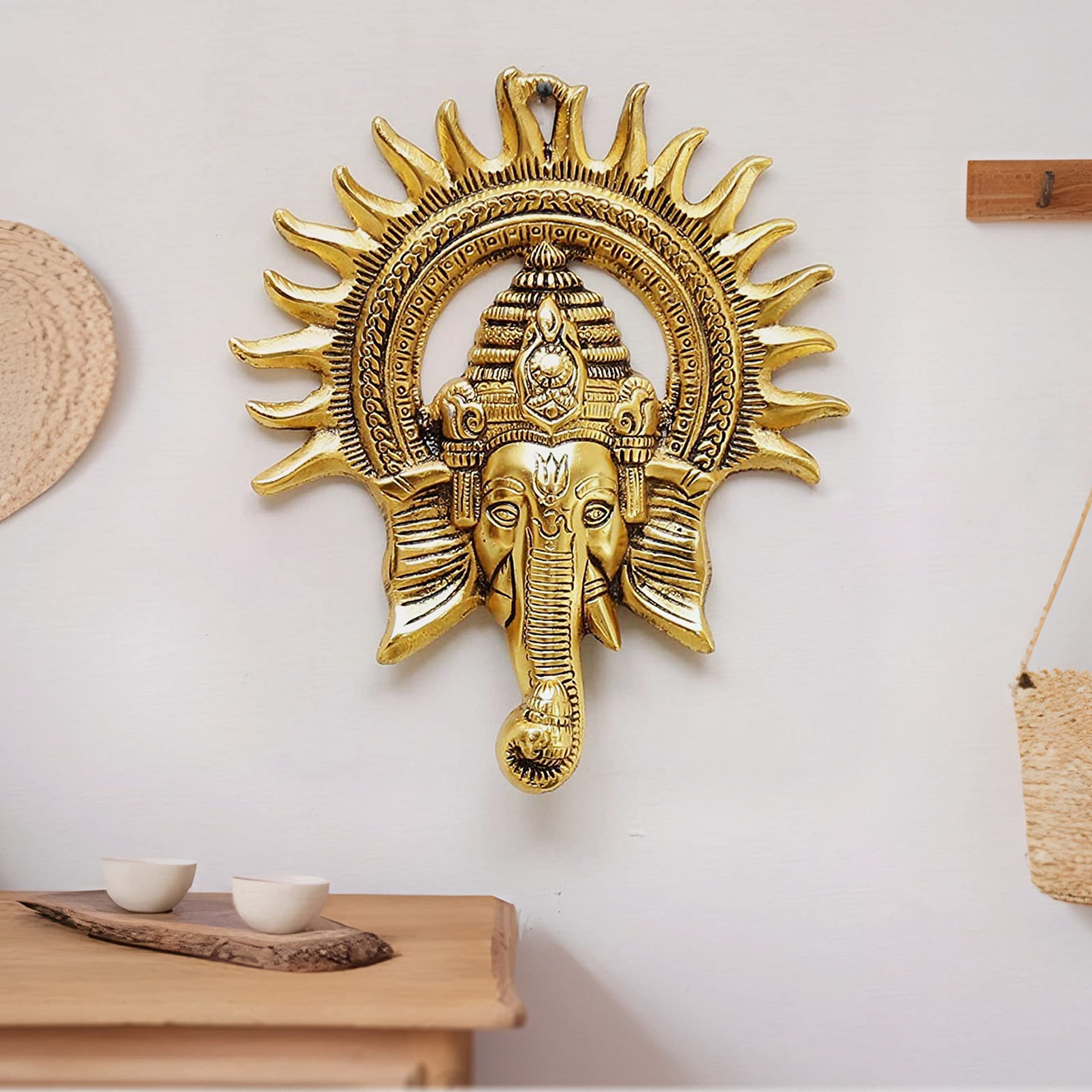 CraftVatika Gift Items Ganesha Sun Decorative Metal Wall Hanging Art Ganpati Ganesh Showpiece,Lucky Feng Shui Wall Decor,Home Decor, Pooja Room Temple & Gift For Family, Housewarming(1 Pcs)