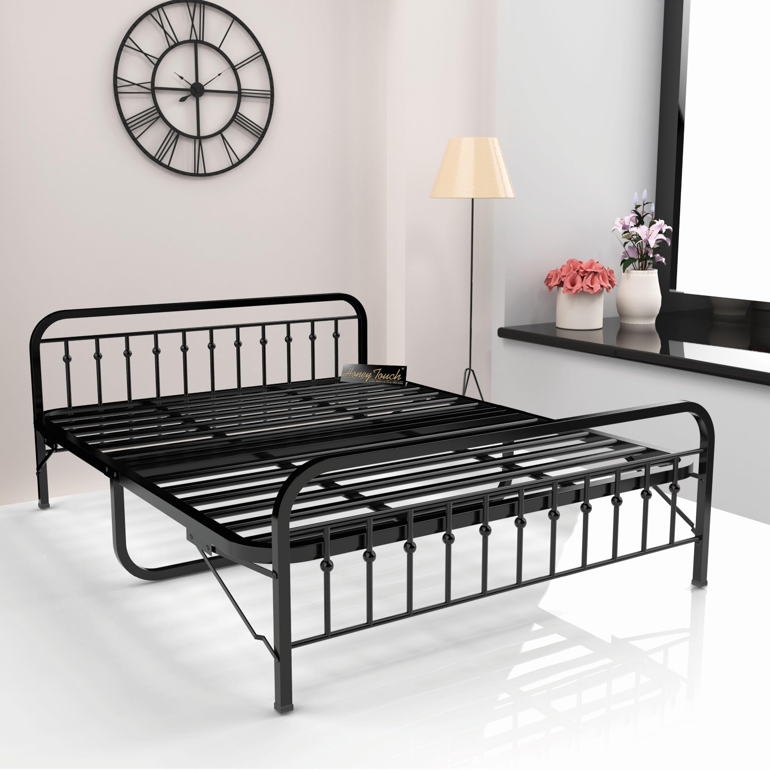 Honey Touch Double Bed | Folding Style No Assembly Required (Black) (4ft x 6.25ft) (without Mattress)