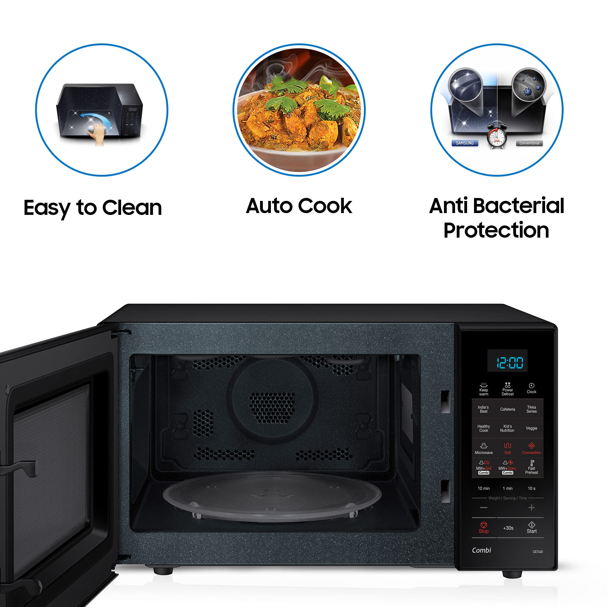 Samsung 21L, Convection Microwave Oven with Triple Distribution System(CE73JD-B1/XTL, Black, 10 Yr warranty, Gift for Every Occasion)