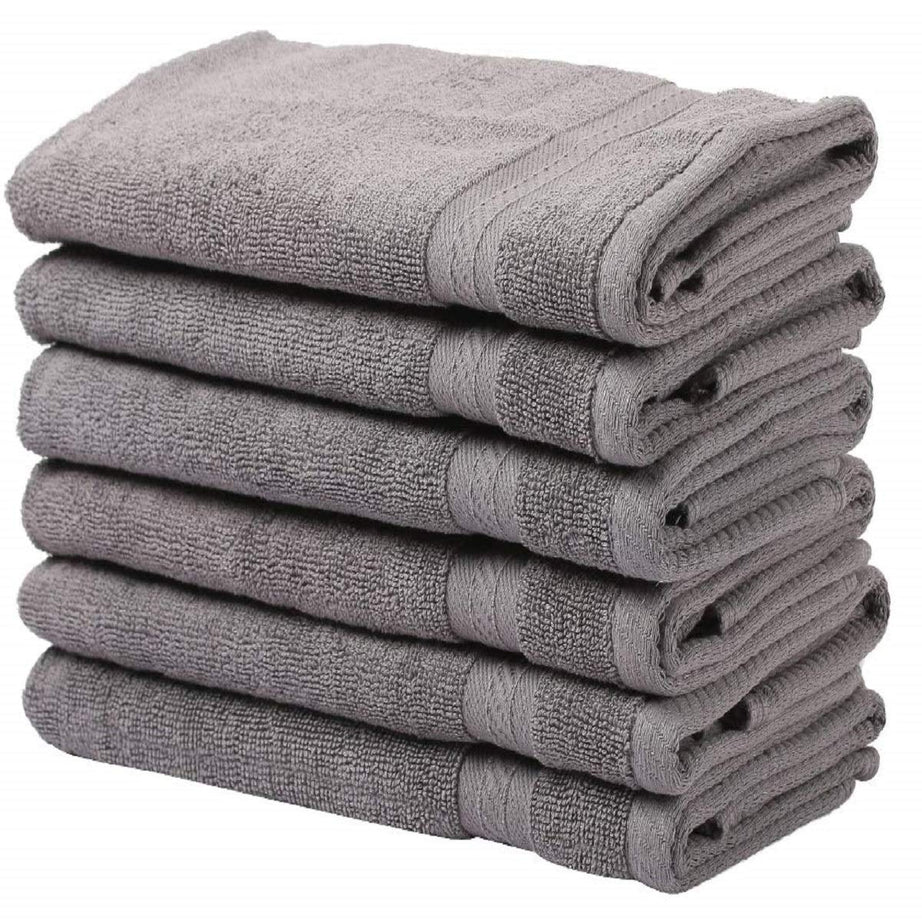 FRESH FROM LOOM: Luxury 500 GSM Hand Towel Napkin Set - Fur Collection, 6pc, Premium Cotton, Double Stitched, High Absorbent, Size - 16x24 Inch, Grey