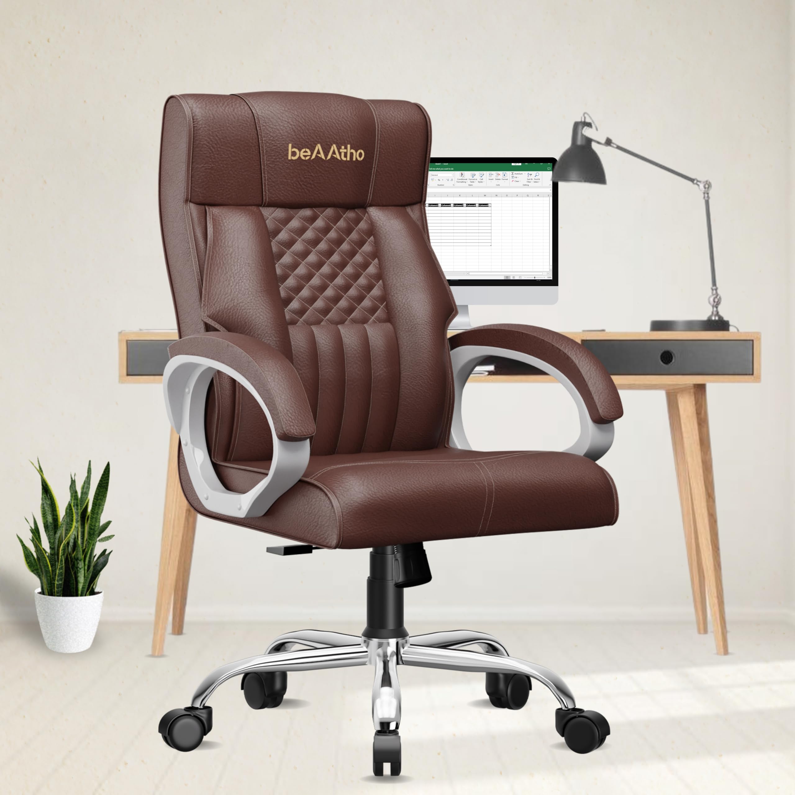 beAAtho® Oxford Ergonomic Leatherette Executive High Back Revolving Desk Office Chair with 3 Years Warranty (Brown)