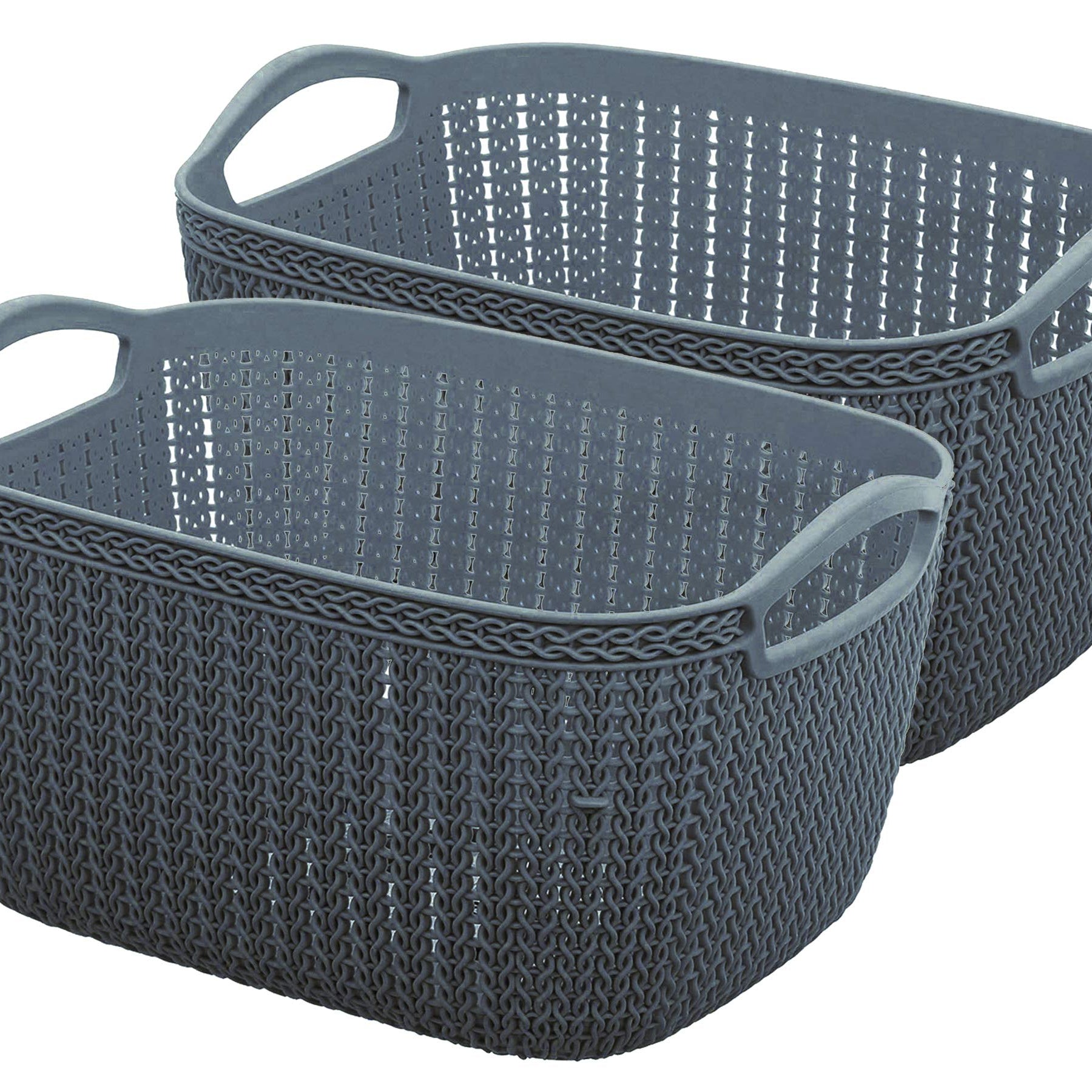 Kuber Industries Q-6 Unbreakable Plastic 2 Pieces Multipurpose Large Size Flexible Storage Baskets/Fruit Vegetable Bathroom Stationary Home Basket with Handles (Grey)