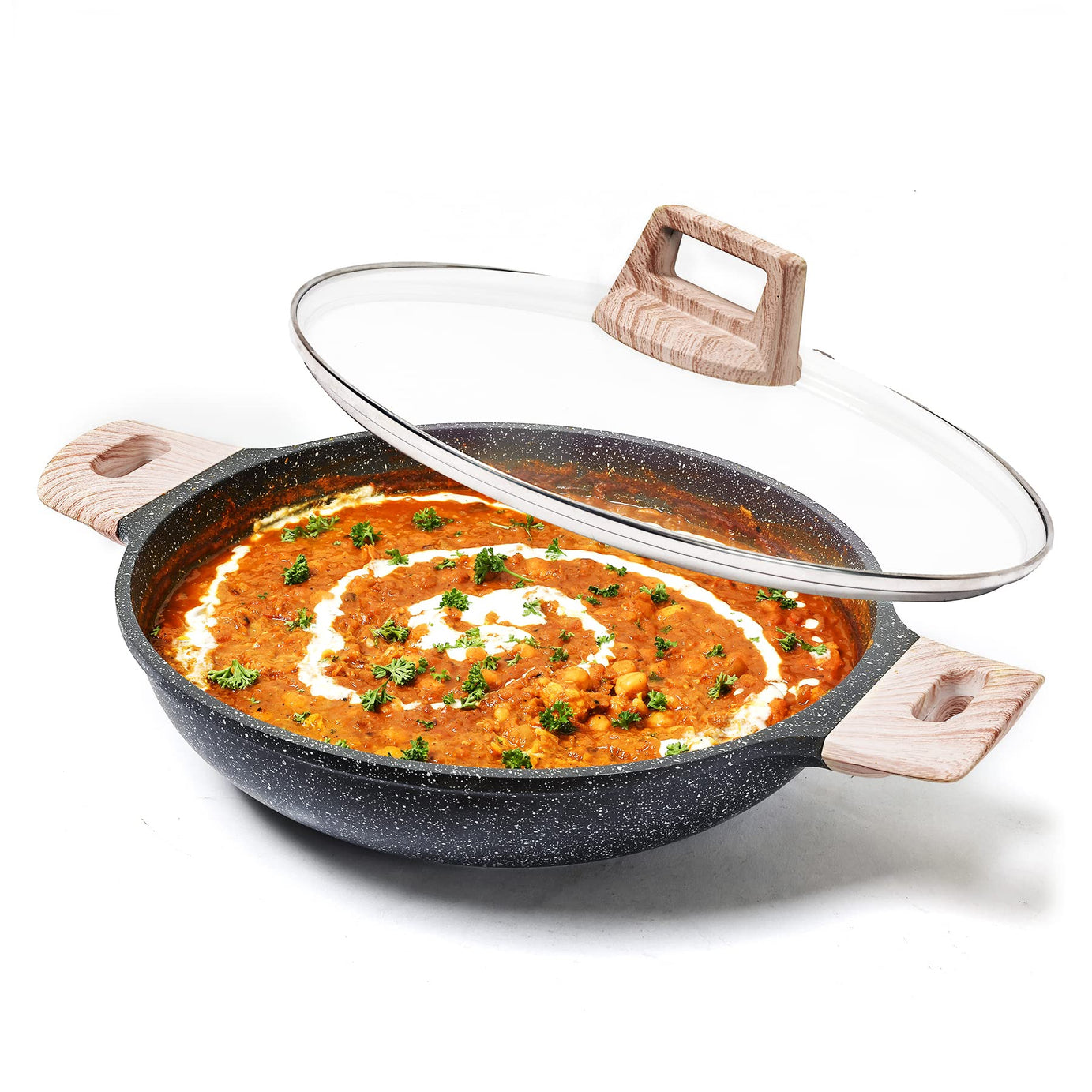 CAROTE 24CM/2.8 L Non Stick Kadai, Induction Kadai, Granite Stone Kadhai with Lid Deep Frying Pan, Biryani Pot