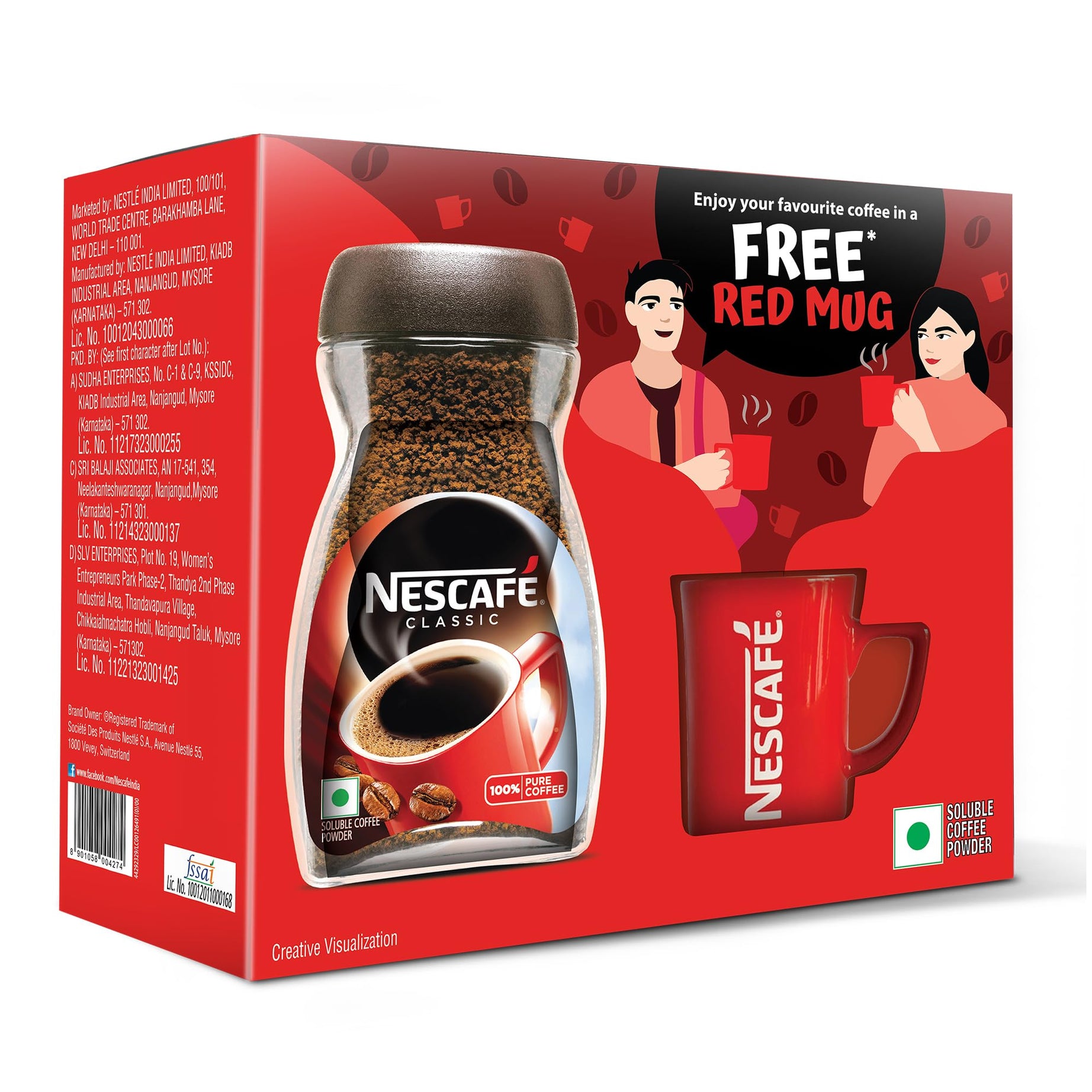 NESCAFE Classic Instant Coffee Powder with a FREE Red Mug, 190gram | Made with Robusta Beans | Roasted Coffee Beans | 100% Pure Coffee|Can