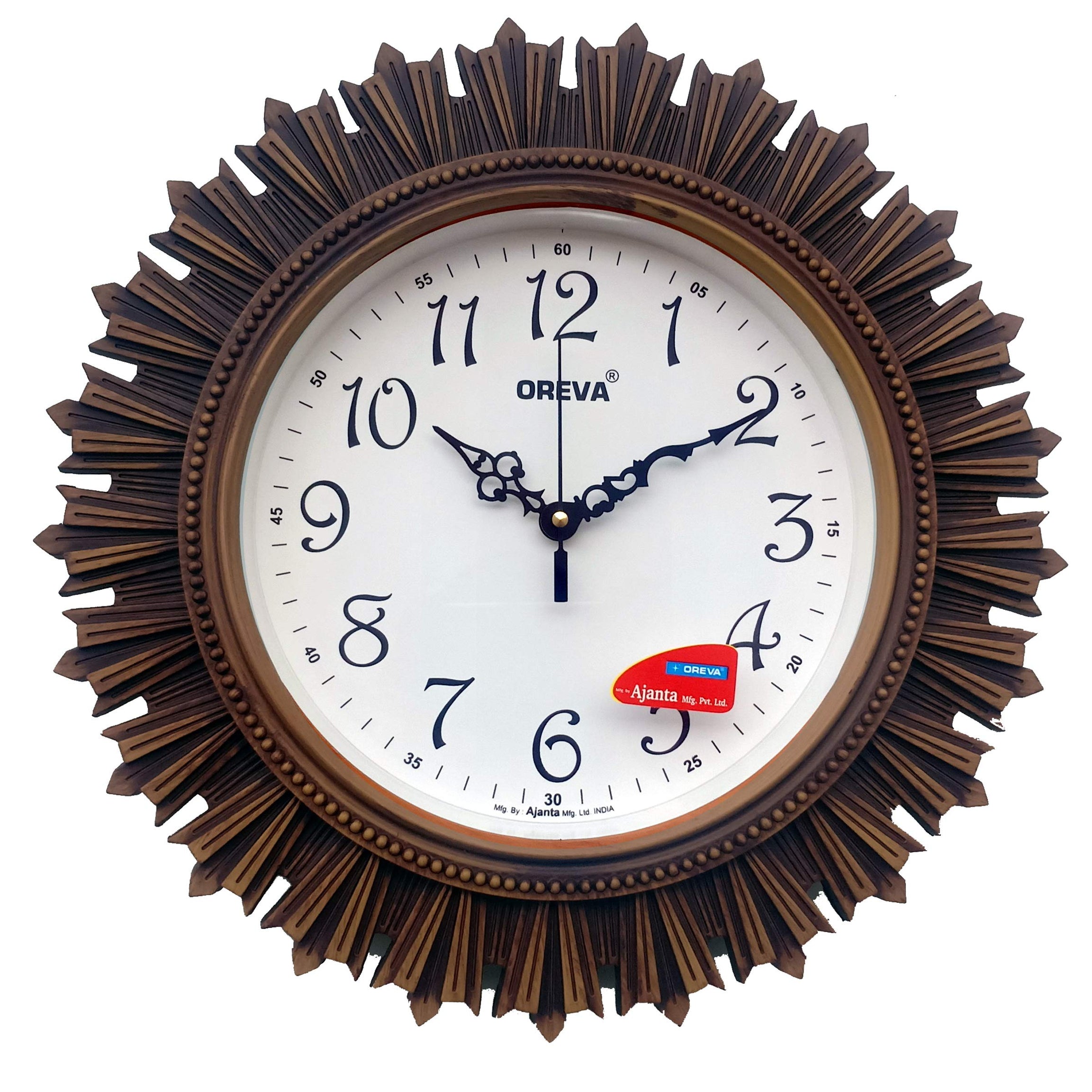 Oreva Plastic Wooden Look Designer Wall Clock (32.5 x 32.5 x 4.8 cm, Wood, AQ 6197)