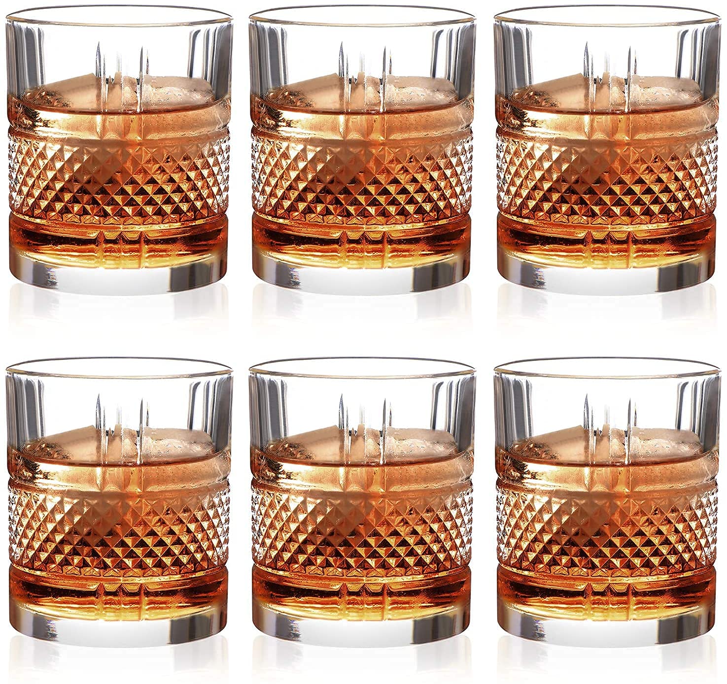 AZTEC Whiskey Glasses, 350 ML Stylish Old Fashion Rocks Tumblers Lead-Free Glassware for Scotch Bourbon Cognac Brandy Cocktail Old Fashioned Cocktail Tumblers (4)