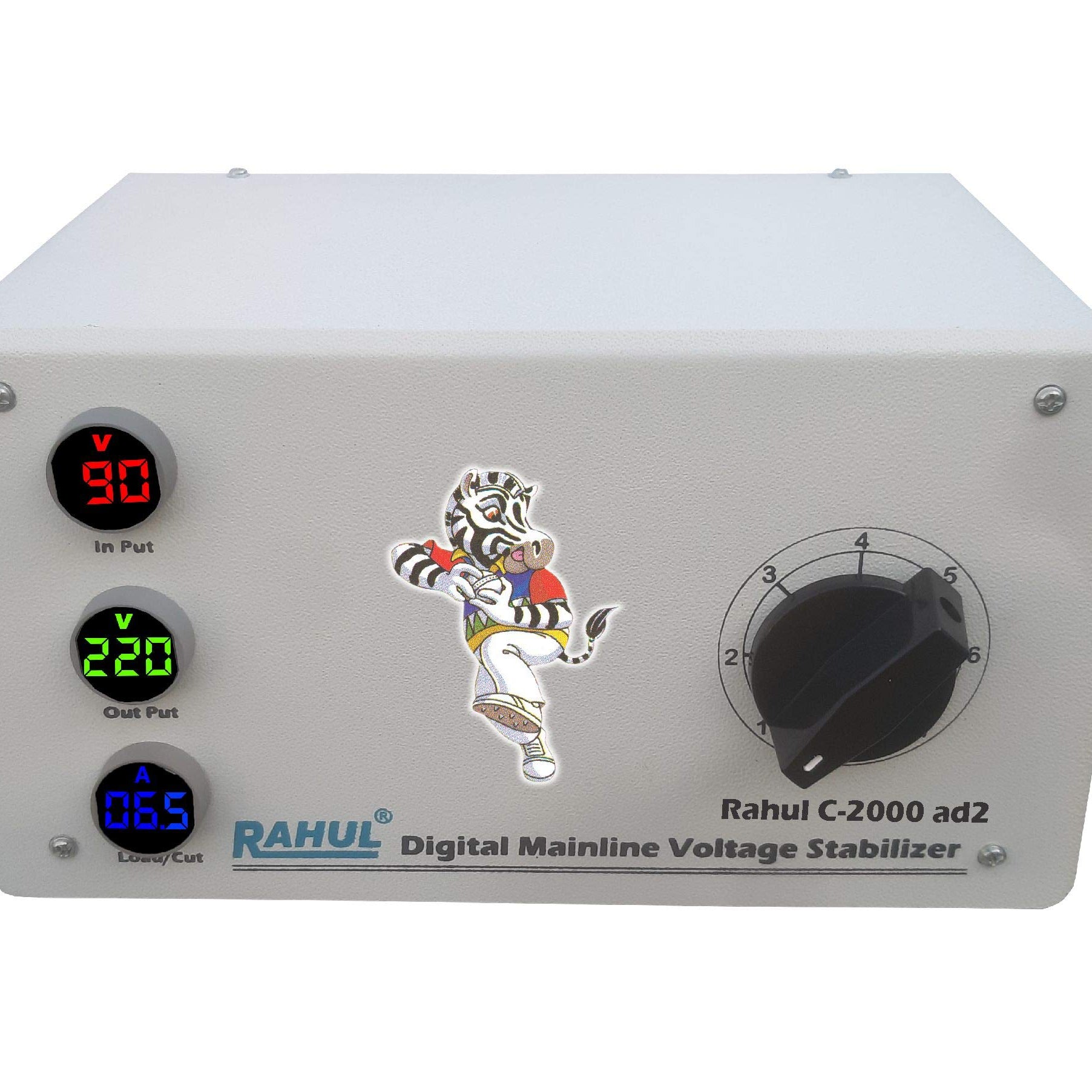 Rahul C-2000 ad2 Kva/8 Amp 90-260 Volt,Manual 8 Booster,Use a Maximum of 8 Amp Load,Load Tester Meter with Input Output Meter+ Over Load MCB, Mainline Autocut Digital Voltage Stabilizer-White