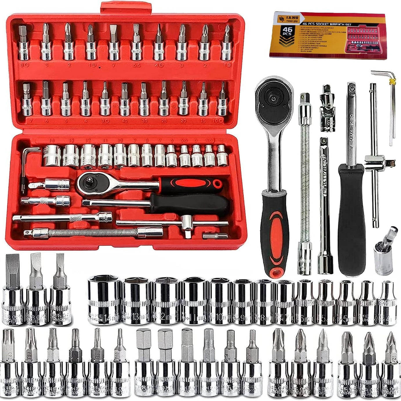 IANS 46-In-1 Tool Kit & Screwdriver Set: Versatile Hand Tool Kit with Precision Sockets, Wrenches, and Screwdrivers. Ideal for Home Things, Cycle, Bikes, Cars, and More..