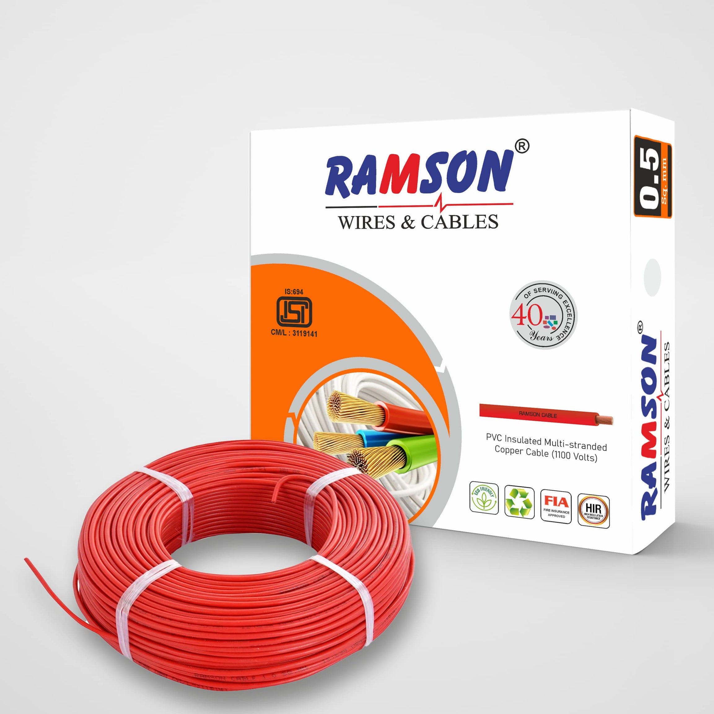 Ramson 0.5 Sqmm Single Core PVC Insulated Multistrand Copper Cable for Domestic & Industrial Connections Electric Wire 90 Meter (Red)