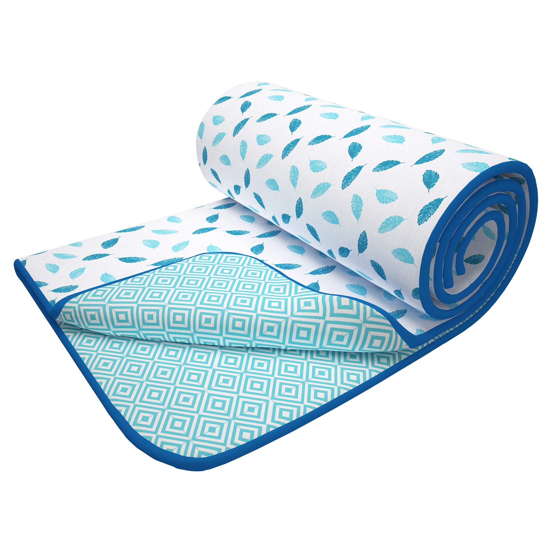 Story@Home 100% Cotton Reversible Dohar Single Bed AC Blanket, Light Weight Soft Blanket(86"x56", White & Blue)