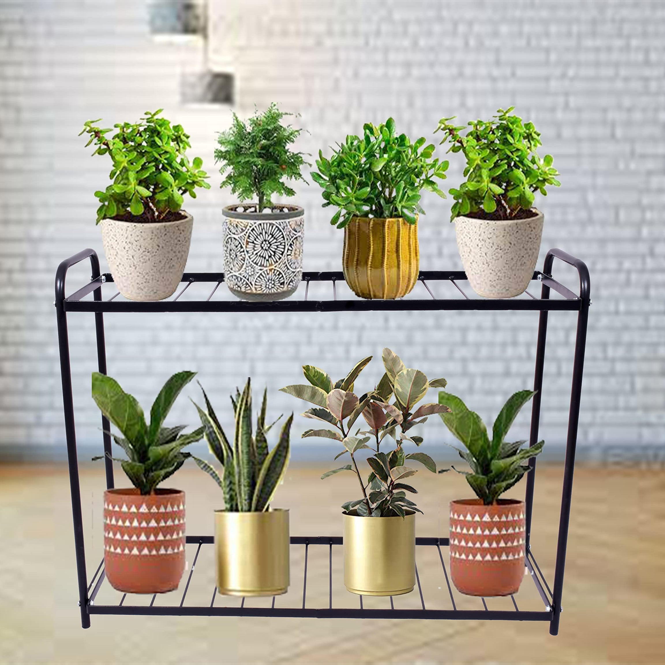 D&V ENGINEERING - Creative in innovation Metal 2-Tier Indoor Outdoor Multipurpose Plant Stand Rack, Flower Pot Display Shelf, 32.25" Wide, 26.8" Height - Black