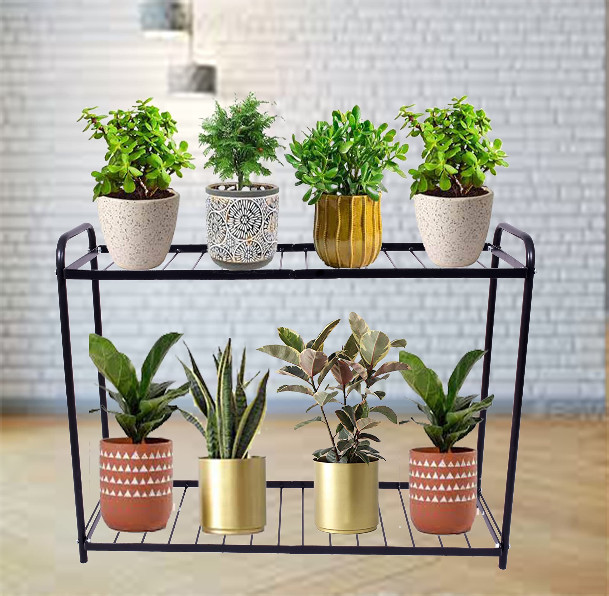 D&V ENGINEERING - Creative in innovation Metal 2-Tier Indoor Outdoor Multipurpose Plant Stand Rack, Flower Pot Display Shelf, 32.25" Wide, 26.8" Height - Black