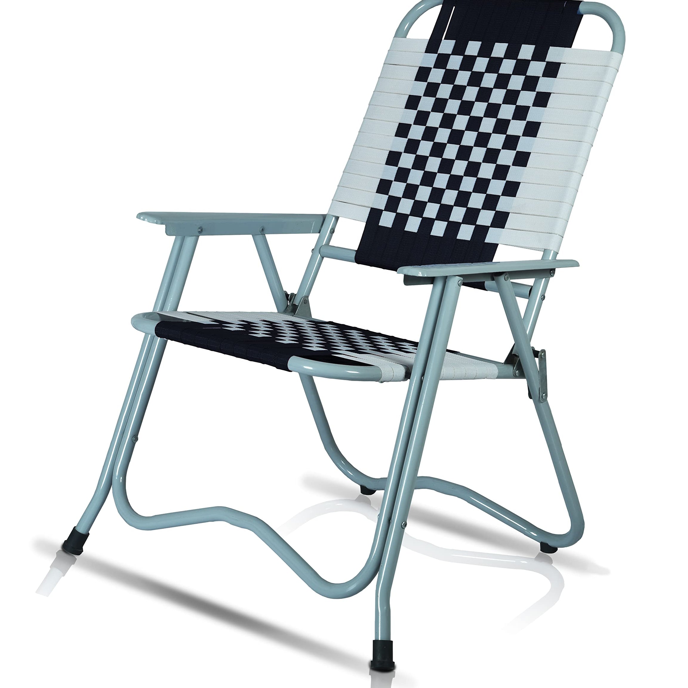 ARTEMIST Foldable Stripe Chair with Arm Rest Portable Chair with Durable Folding Frame, Ideal for Garden, Patio, Lawn, Balcony (Black,Chromium Steel)