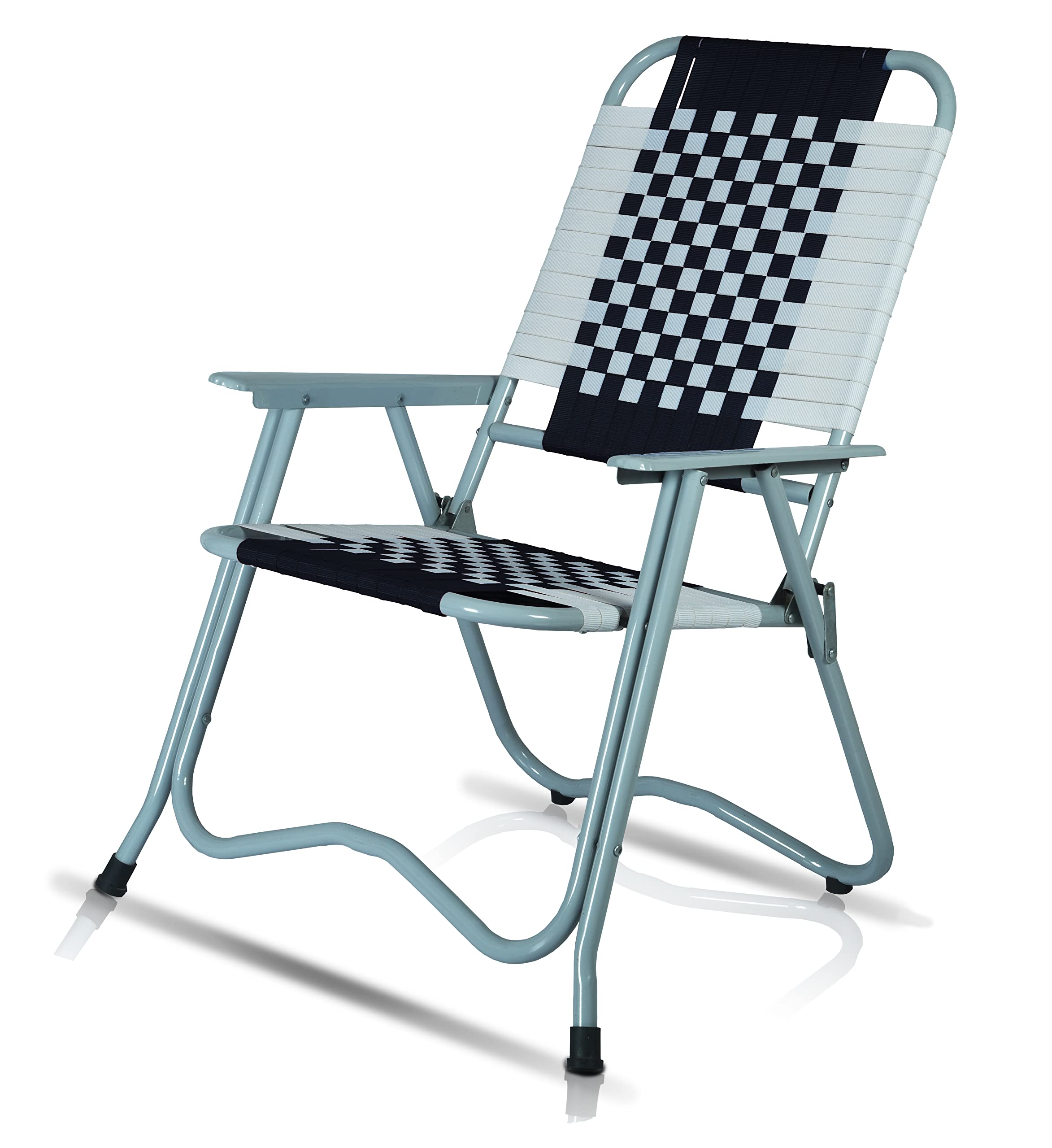 ARTEMIST Foldable Stripe Chair with Arm Rest Portable Chair with Durable Folding Frame, Ideal for Garden, Patio, Lawn, Balcony (Black,Chromium Steel)