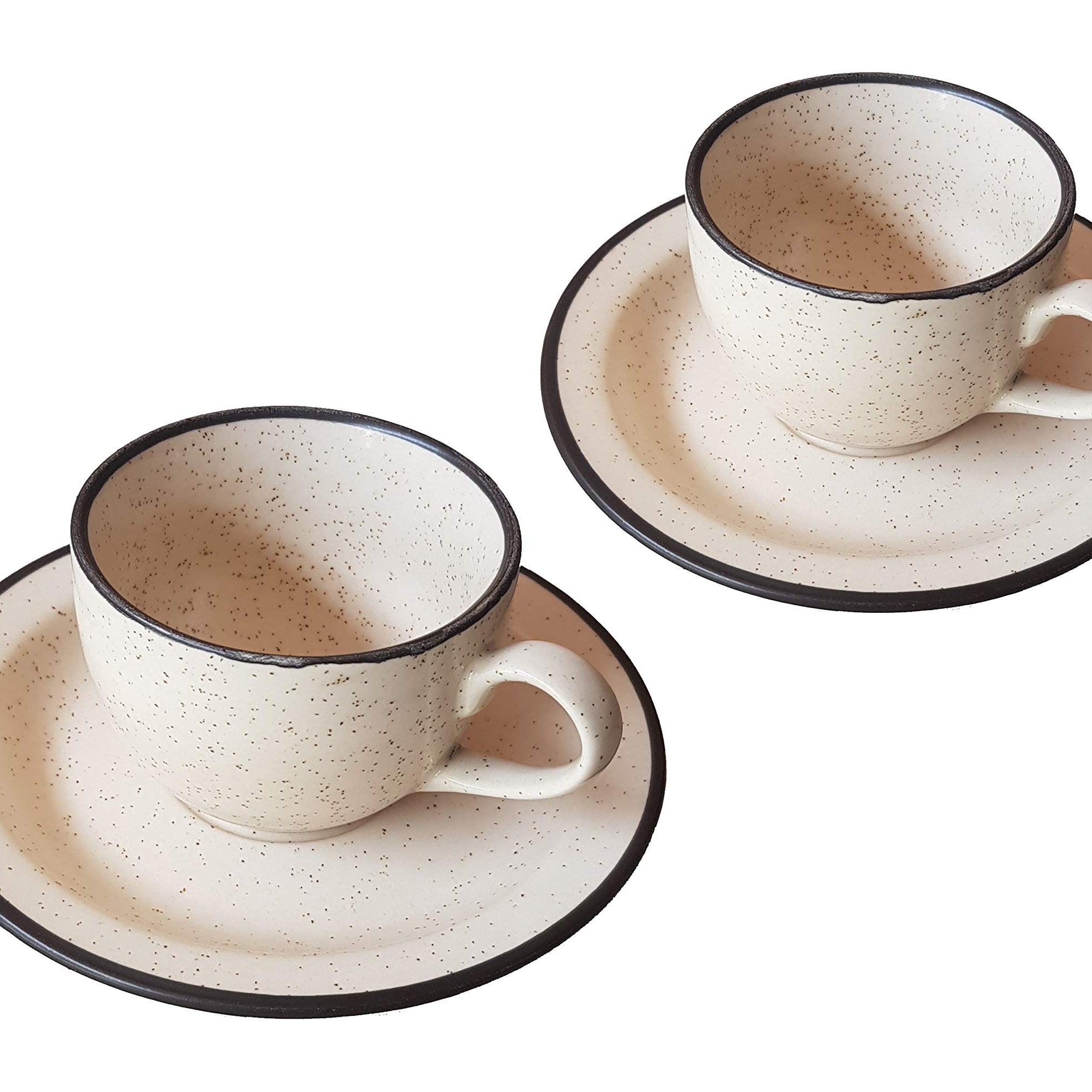 Pure Source India Ceramic Natural Dotted Tea Cup and Saucer ( Brown, 150 ml) - 2 Pieces