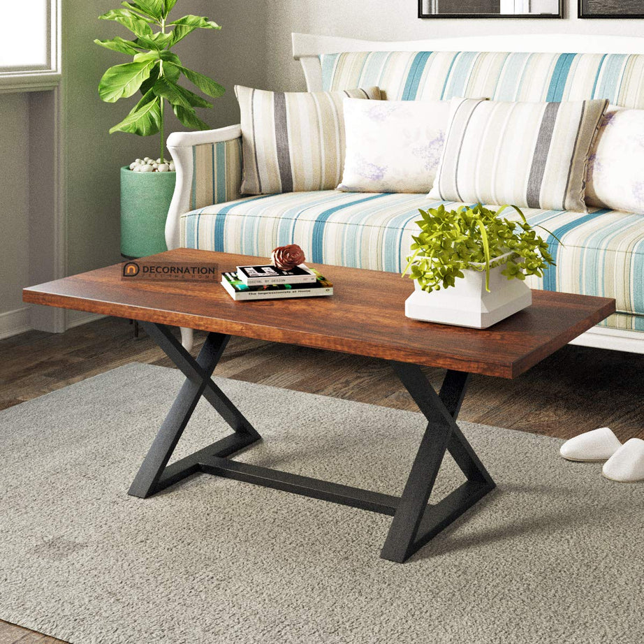 DecorNation Elissa Engineered Wood Painted Natural Wood Finish Coffee Table for Living Room