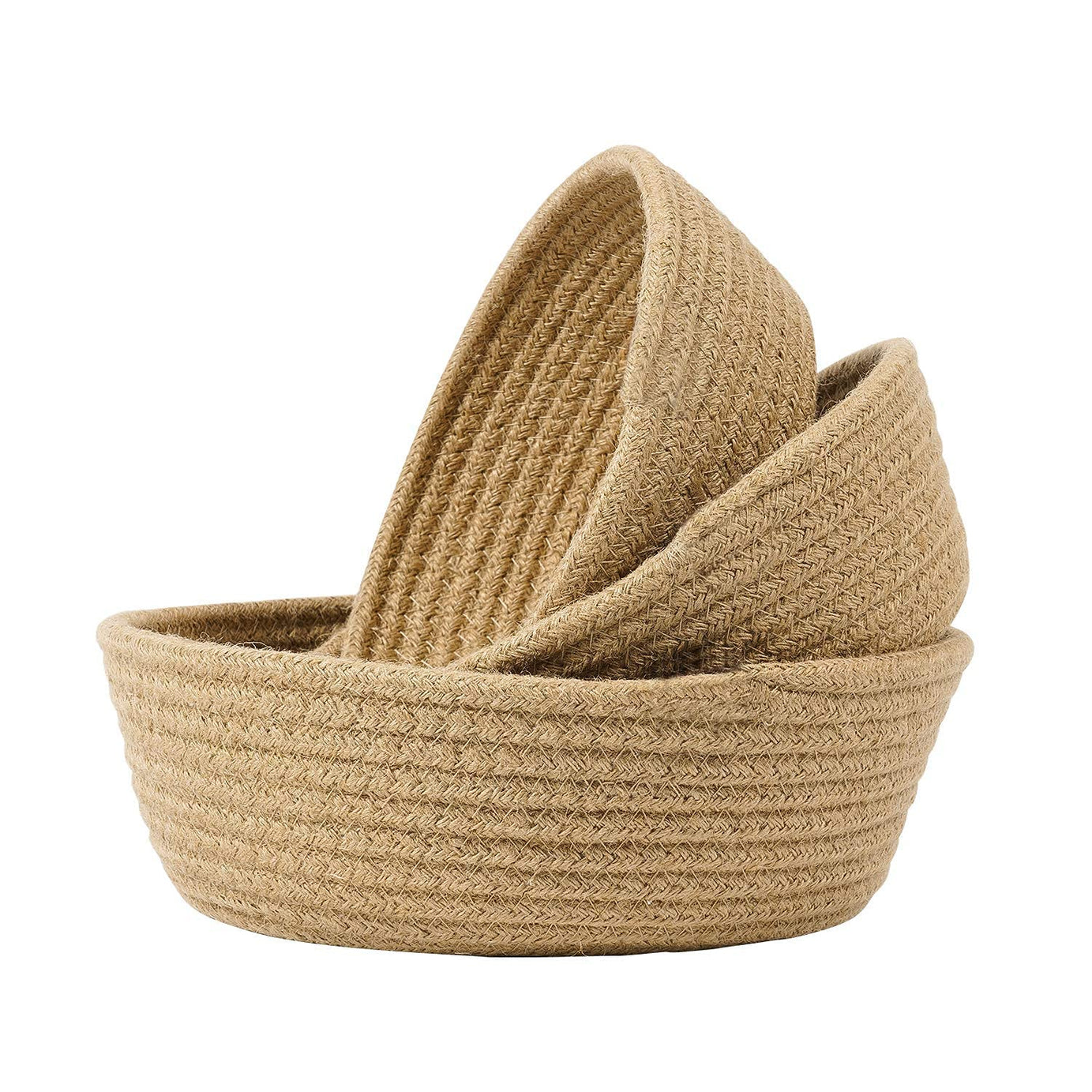 Habere India-All the Cultures Fabricating India Jute Baskets Online|Designer Baskets|Storage Shelves Baskets|Fruit Baskets or Clothes (Round Shape, Beige, Set of All 3 Sizes - S,M & L)