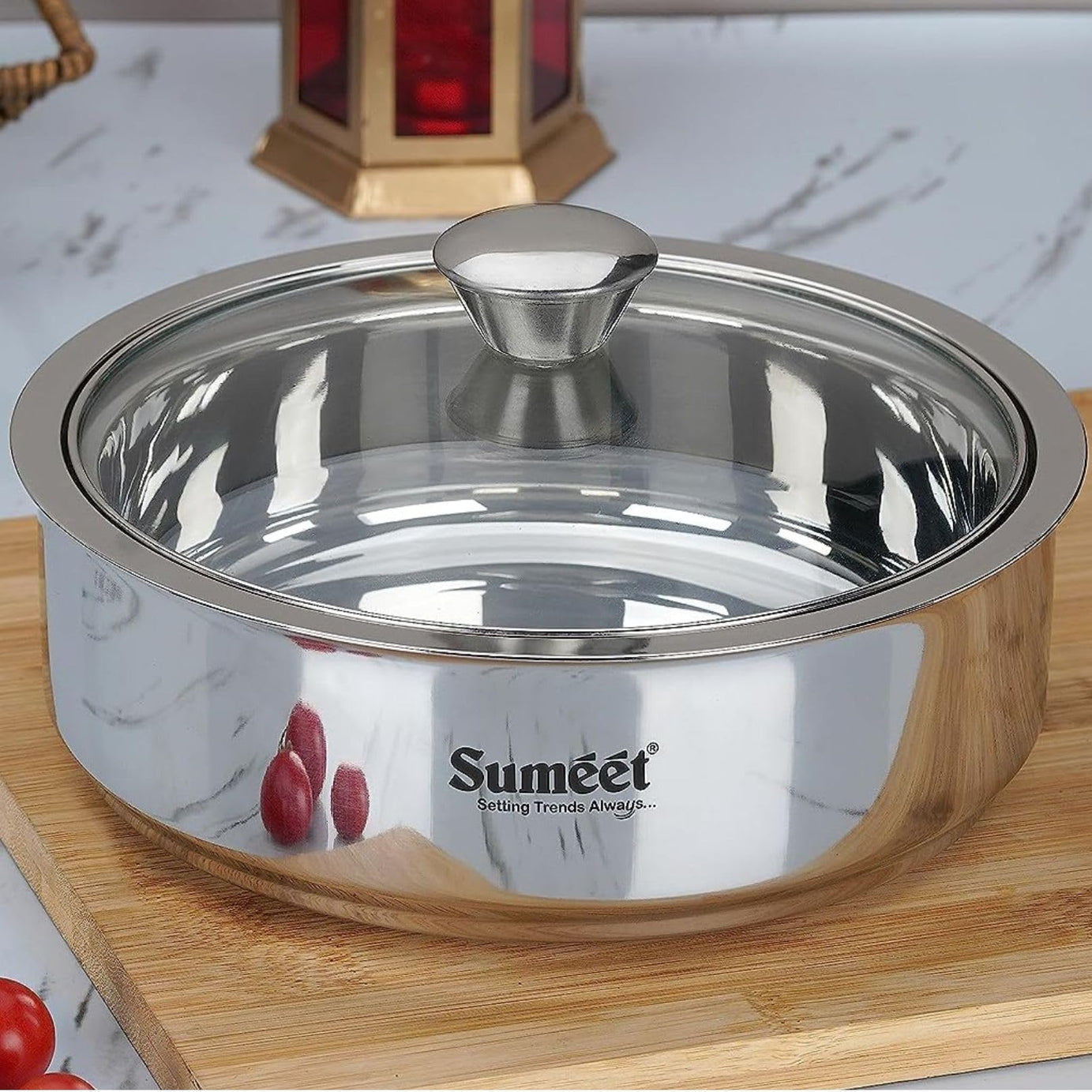 Sumeet Smart Serve Stainless Steel Double Wall Insulated Hot Roti/Chapati Pot/Server/Casserole with Glass Lid, 1600 milliliter, 1pc, Silver