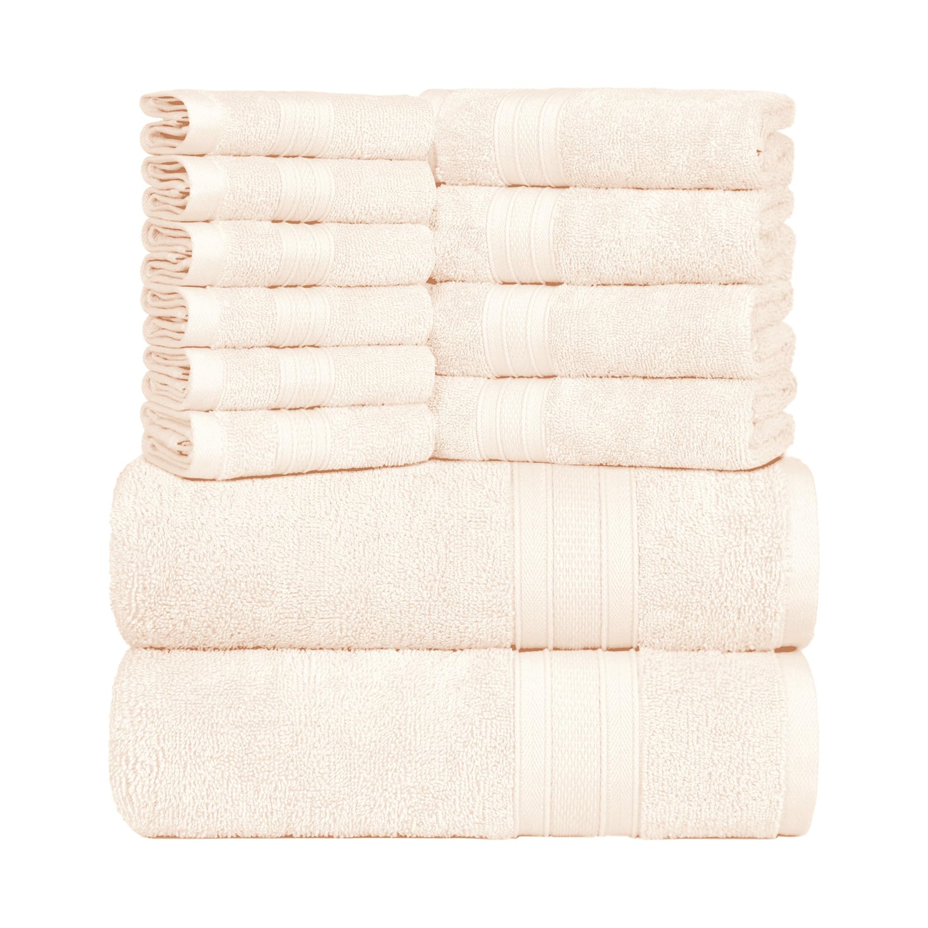 Trident Soft Comfort Air Rich Towels for Bath, 100% Cotton Towel, Super Soft, Highly Absorbent, 12 Pieces Towel Set, 500 GSM - Linen