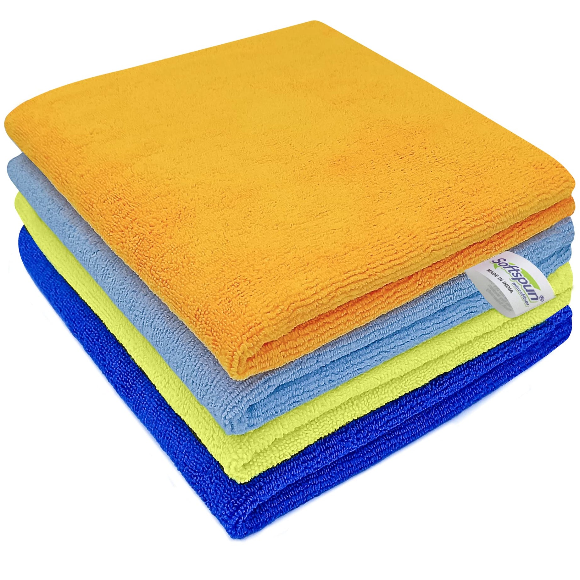 SOFTSPUN Microfiber Cleaning Cloths, 4pcs 40x40cms 340 GSM Multi-Colour! Highly Absorbent, Lint and Streak Free, Multi -Purpose Wash Cloth for Kitchen, Window, Stainless Steel, Silverware.