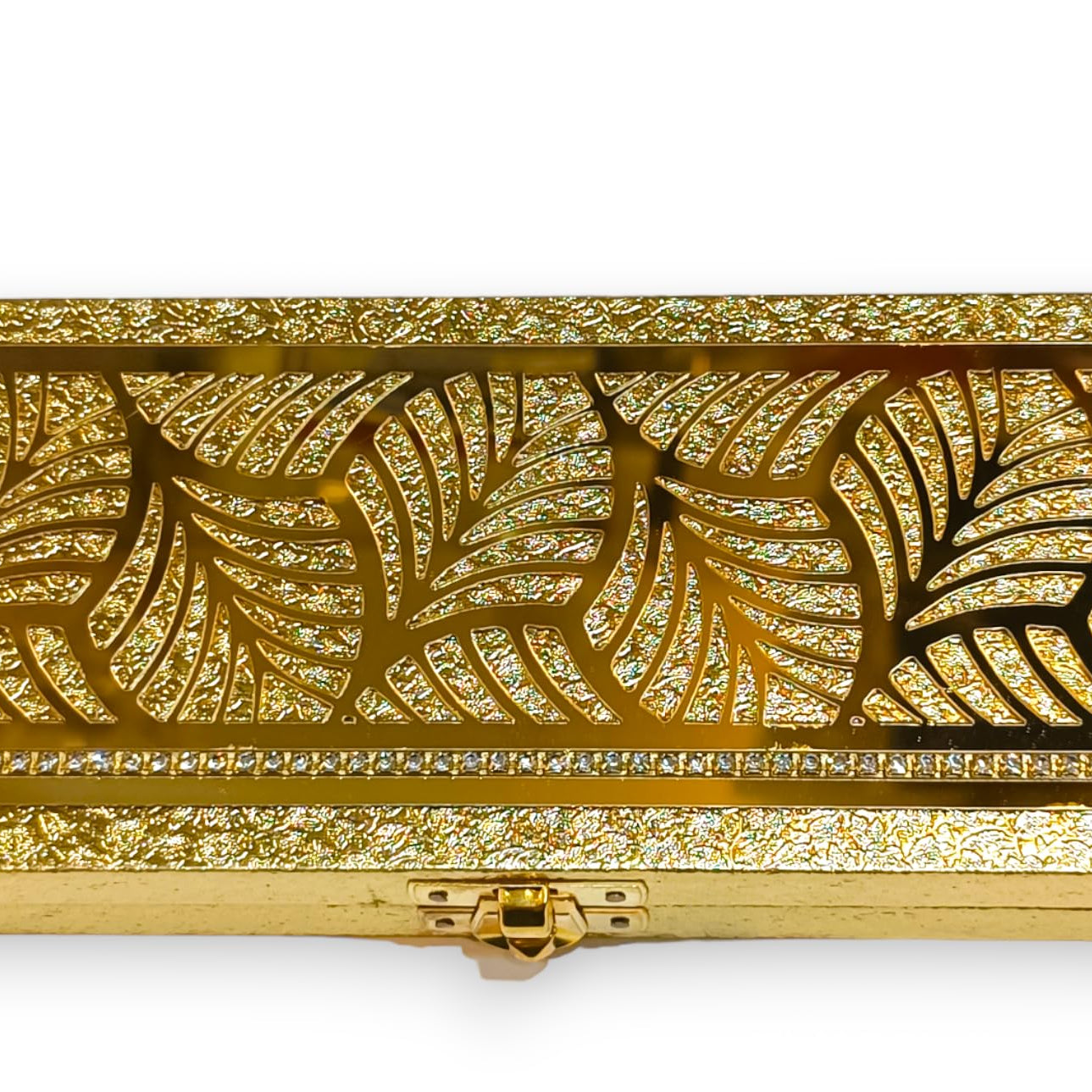 Premium Decorative Designer MDF Golden Gifting Cash Box, Shagun Box, Jewellery Box, Money Box, Gaddi Box (20x8.5x4cm) (Embossed Leaf)