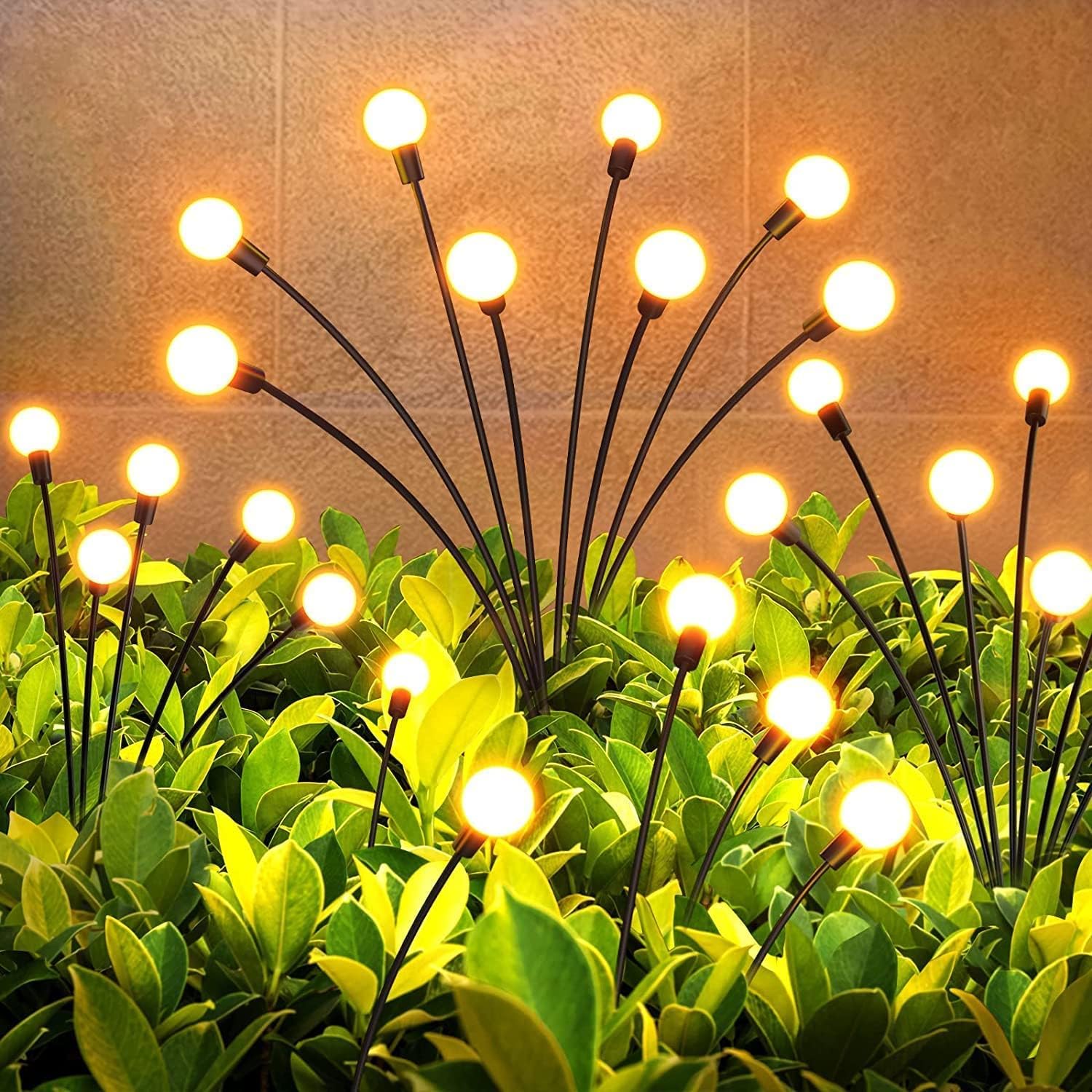 HKV Metal Firefly Outdoor Solar Lights|6 Led|With Flash Mode|Starburst Swaying Solar Garden Light,Warm Garden Light|Waterproof|Firefly Path Lights For Pots,Balcon,Pathway