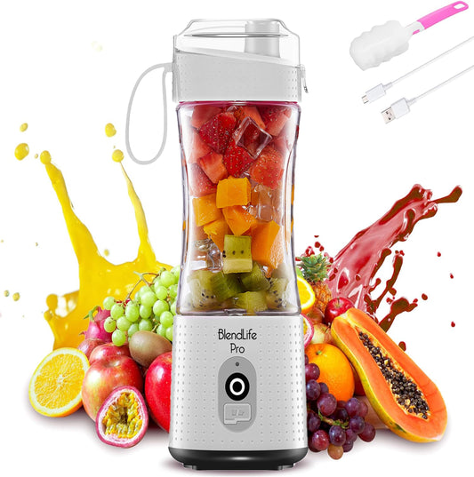 BlendLife Pro Portable Blender With Sipper for Juices, Shakes, Smoothies, Baby Food, Crushes Hard Ingredients, 210W Motor, 4000mah USB Rechargeable Battery, 400ml, 1-Year Warranty - White