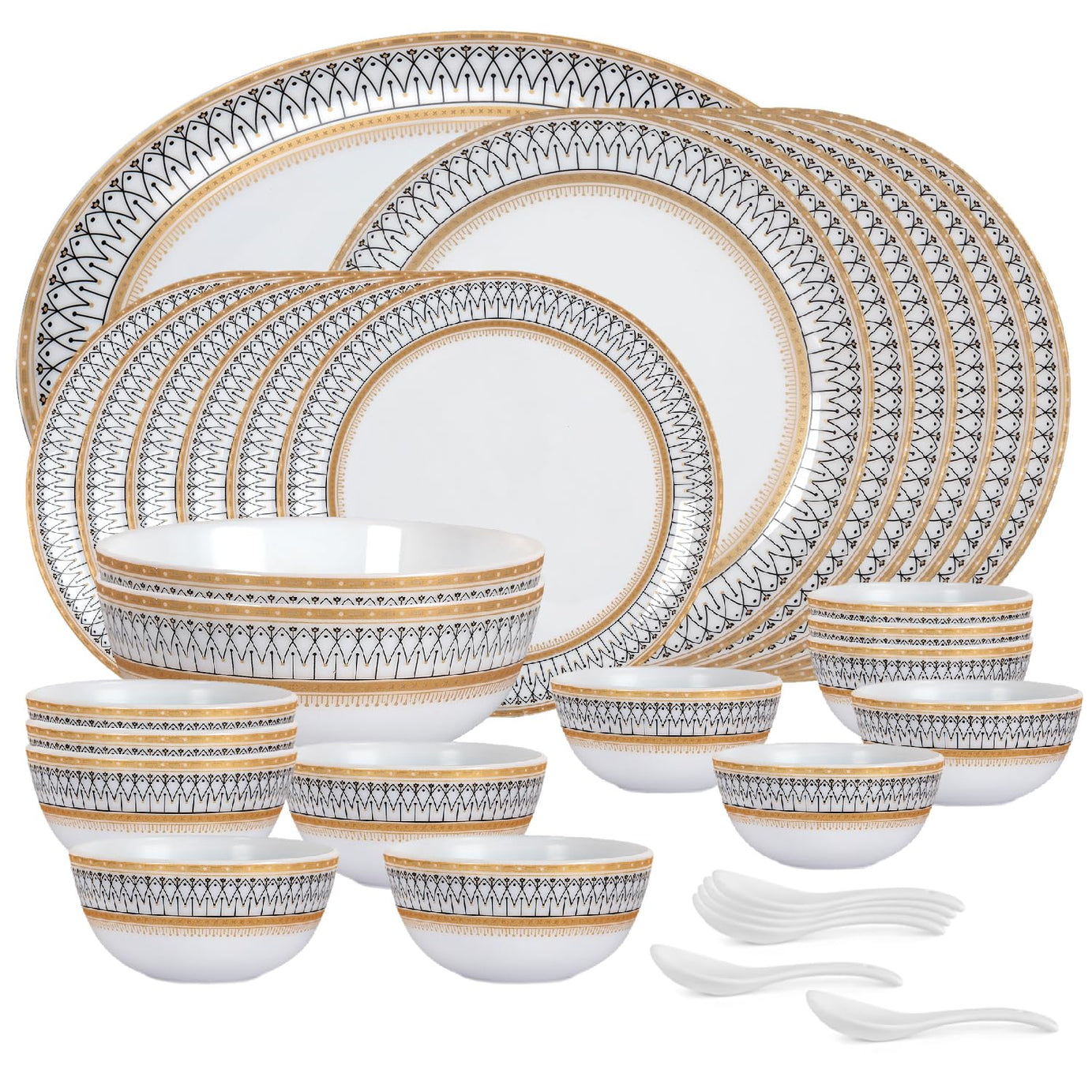 Cello Amitabh Bachchan Opalware Divine Series Elinor Dinner Set, 33 Units | Opal Glass Dinner Set for 6 | Crockery Set for Festive Ocassions, Parties | White Plate and Bowl Set