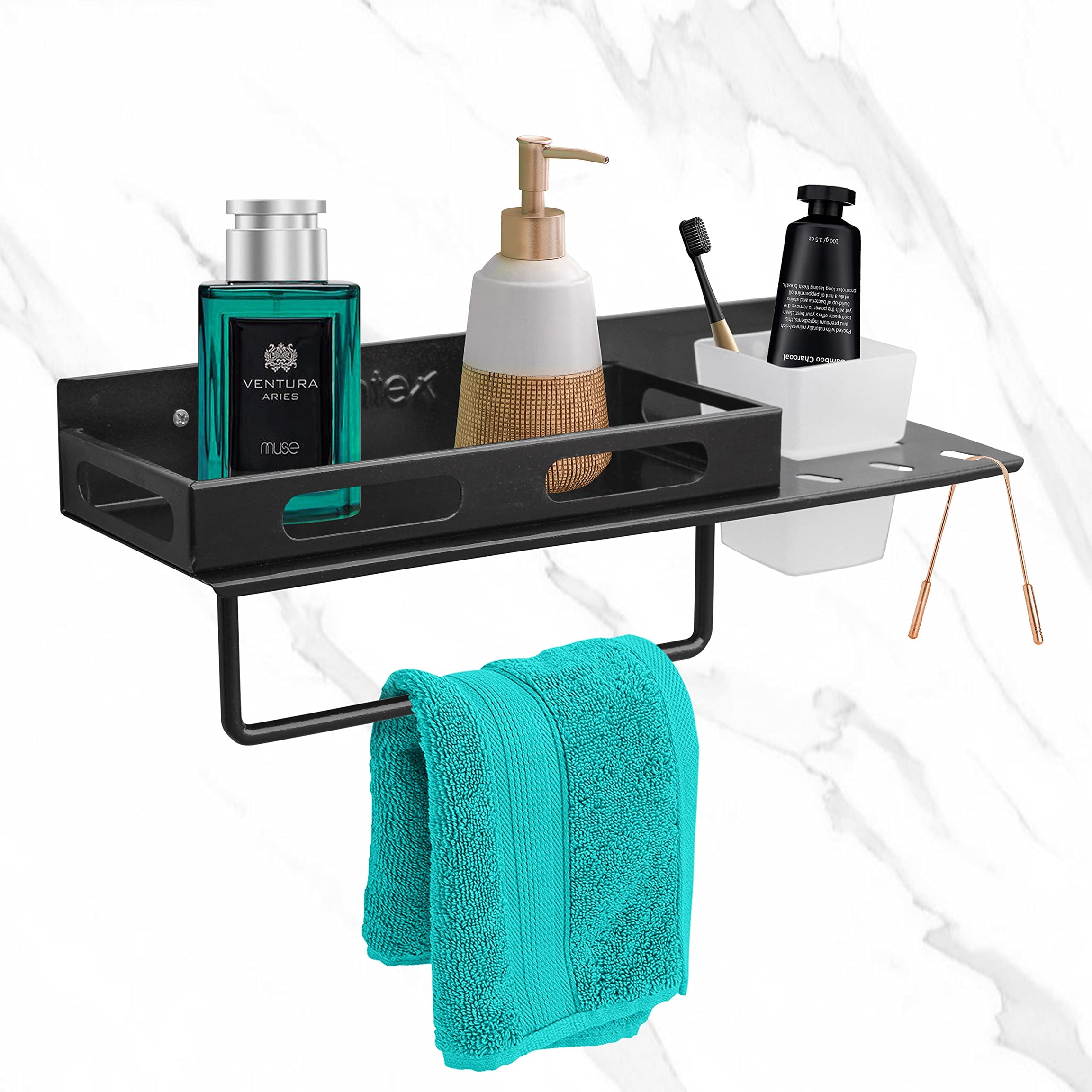 Plantex Bathroom Organizer - GI Steel Multipurpose Bathroom Shelf for Wall/Bathroom Accessories(Black-15 Inches)