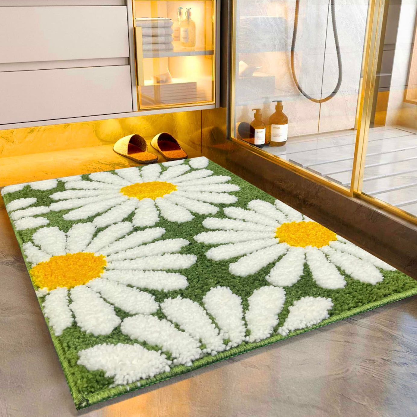 Roseate Flower Super Soft (40x60 cm) Microfiber 2000 GSM Bath Mat Super Absorbent Anti-Skid Door Mats for Home/Bathroom/Bedroom/Kitchen/Floor Mat (Green) Pack of 1