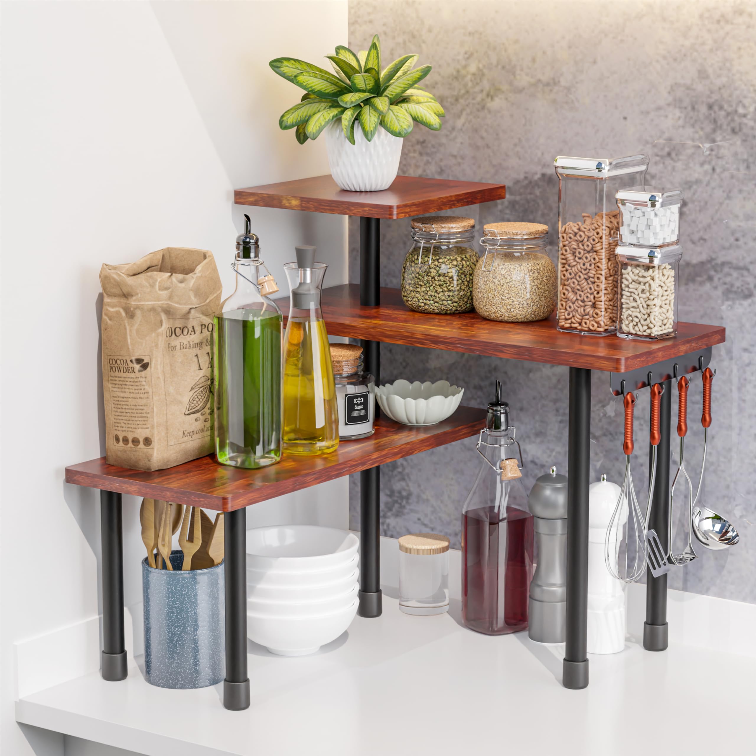 EIGEN Corner Shelf for Kitchen - Space-Saving Kitchen Storage Rack - Stylish Wooden Rack for Kitchen Storage -Modern 3-Tier Kitchen Rack for Kitchen Organizer Items and Storage (Corner shelf - 3tier)