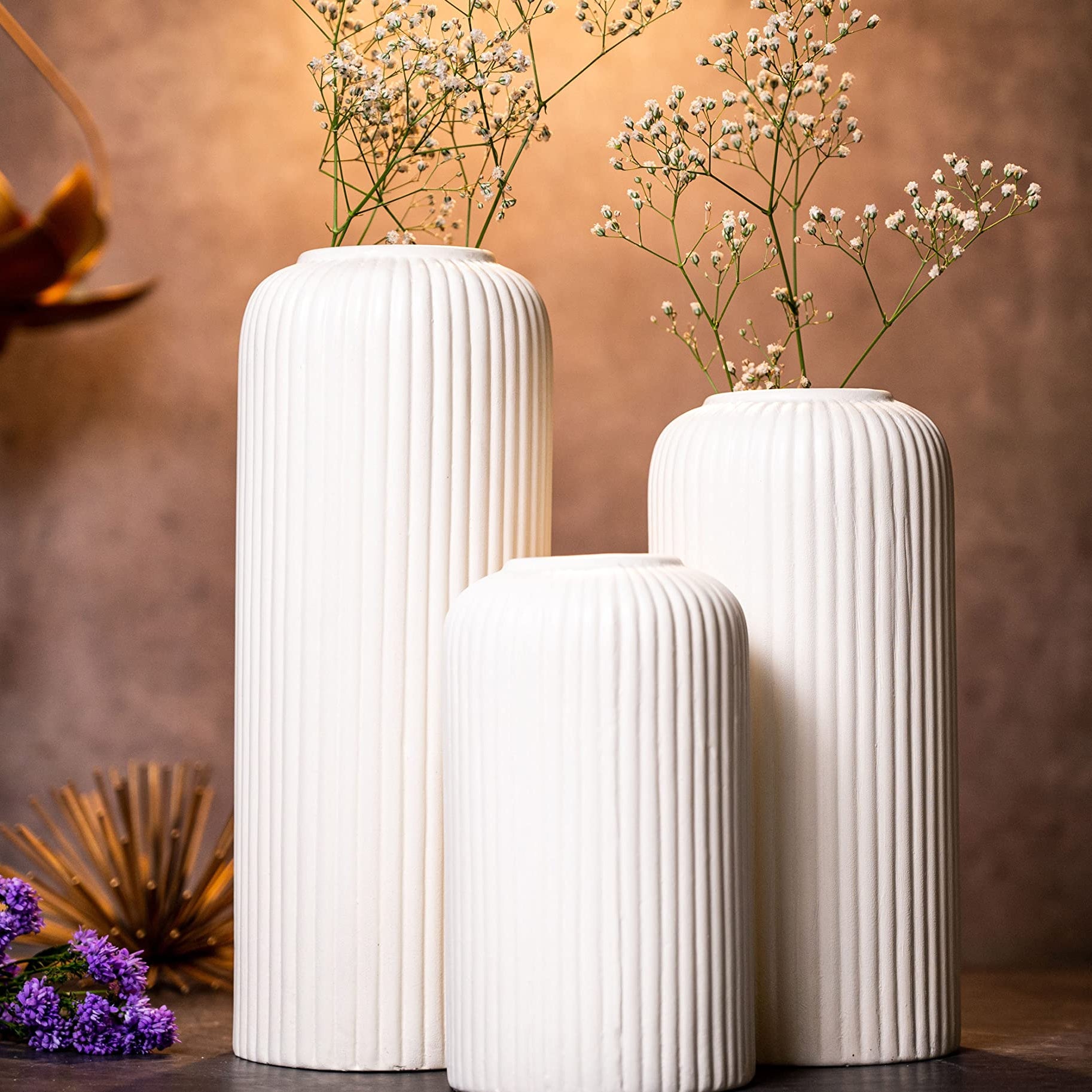 KREATIVE ART’S White Flower Vase for Home Decoration , Ceramic Vases for Home Decor, Home Decor Items for Living Room, (White Vases -set of 3 pcs)