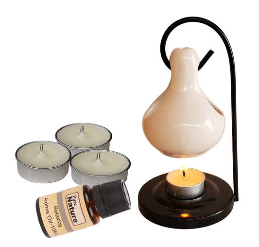 Pure Source India Aroma Set with 10 ML Aroma Oil and 4 Tea Light Candles, Relaxing Fragnance, White