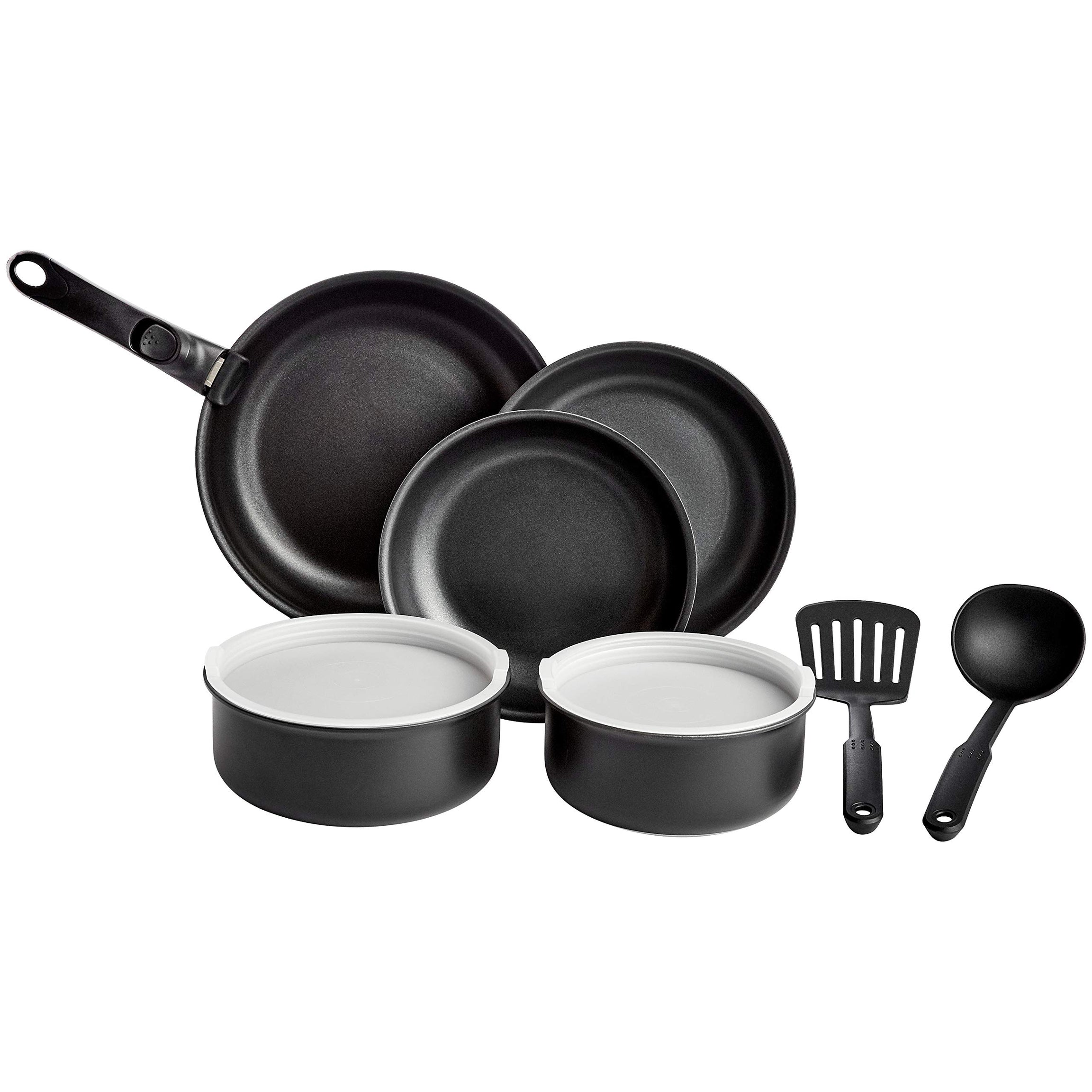 Amazon Basics Cookware Set with Lids and Removable Handle -10 Piece (Without Induction Base)