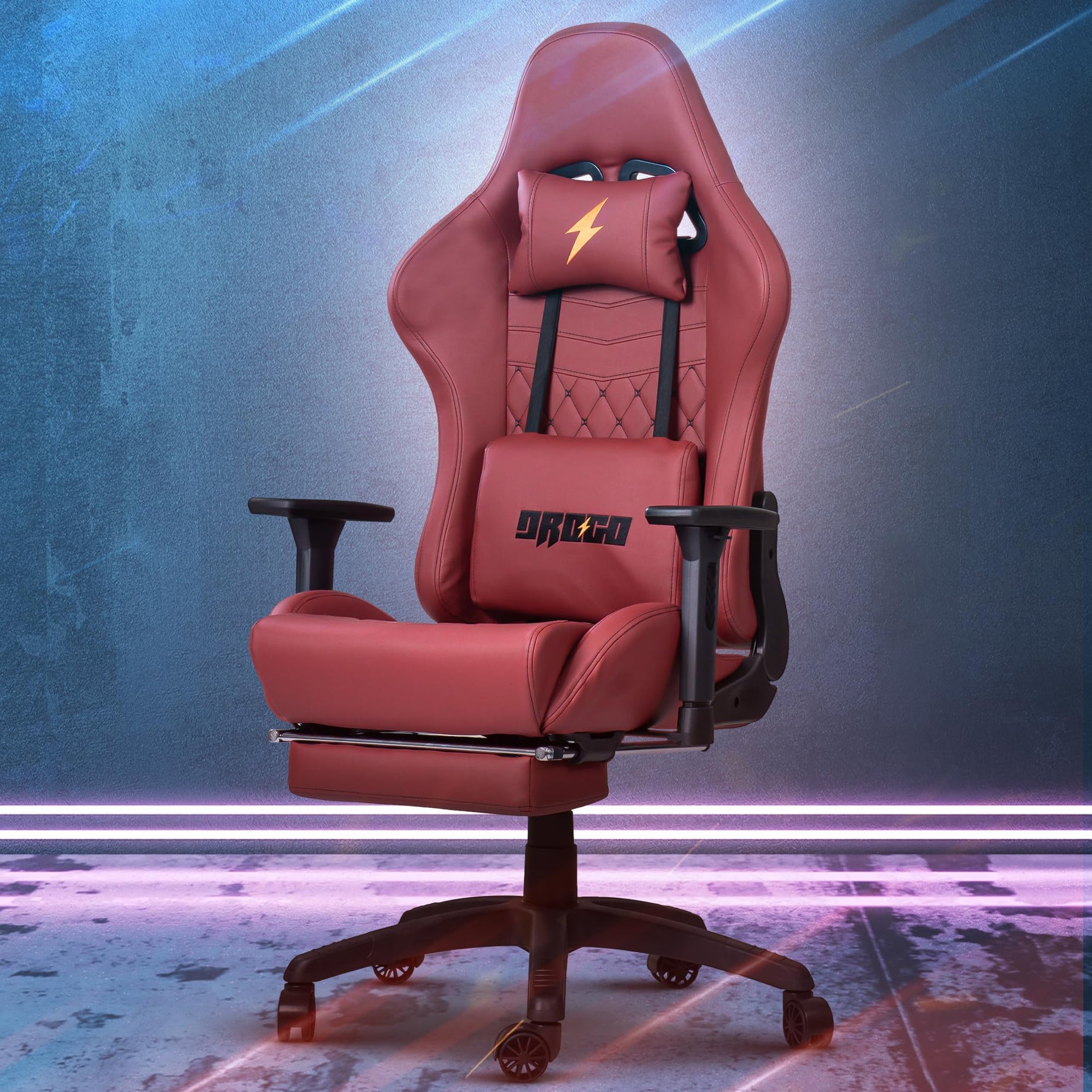 Baybee Drogo Royal Ergonomic Gaming Chair,Computer Chair With Footrest,Adjustable Seat,Pu Leather & 3D Armrest|Head & Massager Lumbar Support Pillow|Home & Office Chair With Full Recline (Wine Red)