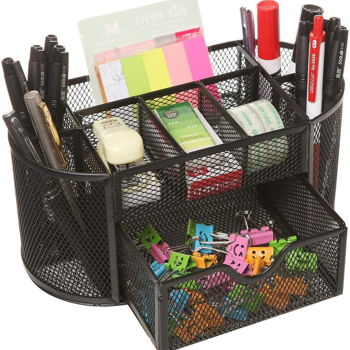 DONDA Metal Mesh Desk Organizer | Pen Stand for Office Table (Black) (9 Compartment)