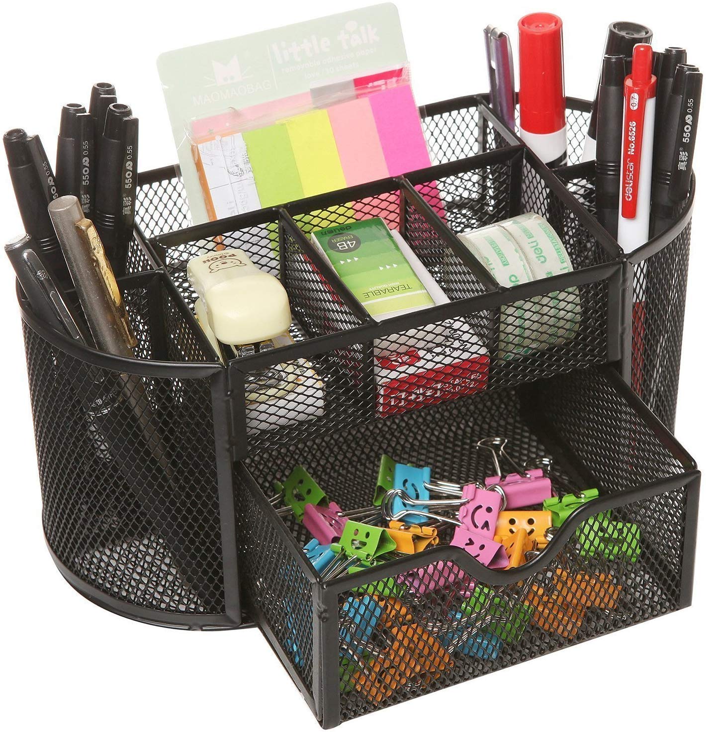 DONDA Metal Mesh Desk Organizer | Pen Stand for Office Table (Black) (9 Compartment)