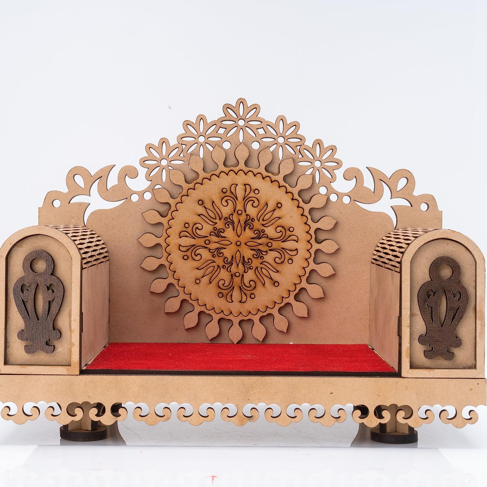 5Qebhram MDF Wooden Stylish Singhasan Jhula Stand Durable Pooja Room Mandir Elevate Your Home and Office Temple with a Divine God Throne in Home Temple Hindolo (Singhasan 02)