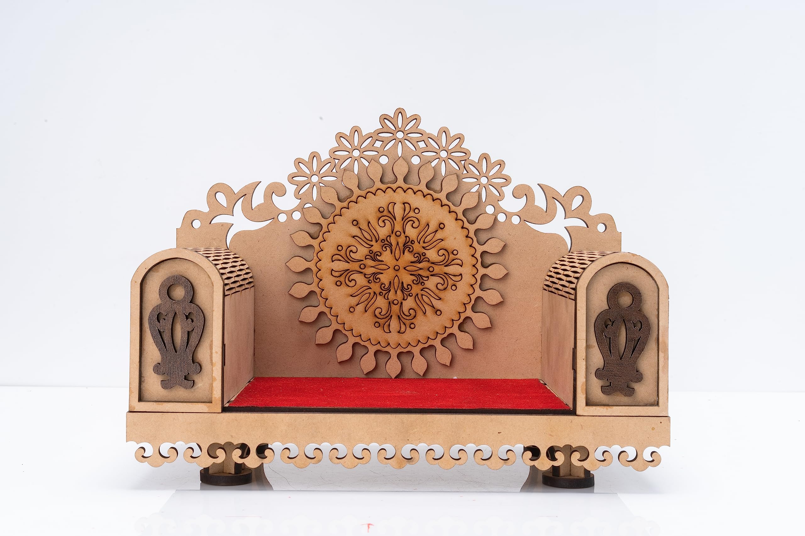 5Qebhram MDF Wooden Stylish Singhasan Jhula Stand Durable Pooja Room Mandir Elevate Your Home and Office Temple with a Divine God Throne in Home Temple Hindolo (Singhasan 02)