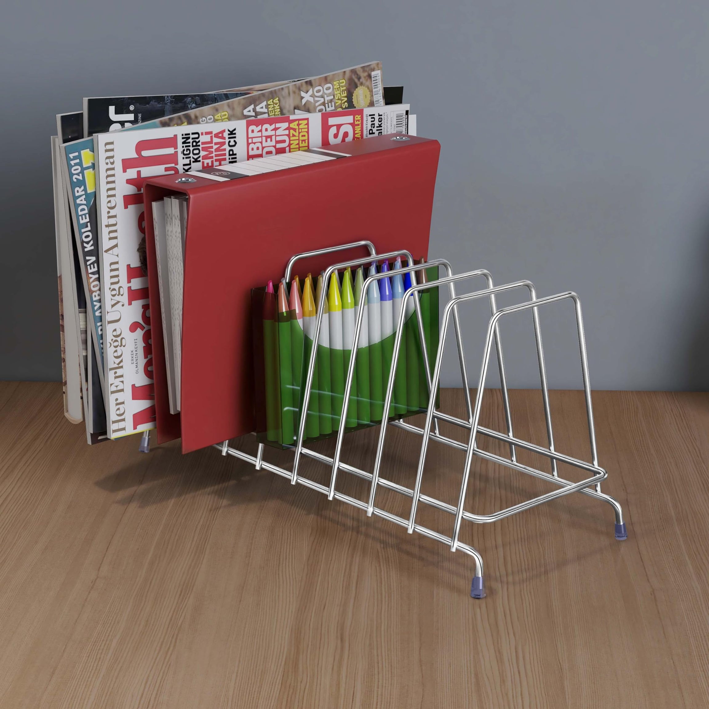 Planet Stainless Steel Magazine Stand/File Rack/Desktop Book Organizer/News Paper Holder/Table Book Stand for Office - Magazine Files Stand/File Organiser (Pack of 1)