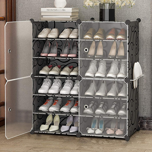 HOOBRO Shoe Rack DIY Portable Shoe Rack Organizer/Multi-Purpose Shelf Storage Cabinet Stand Expandable for Heels, Boots, Slippers Plastic and Folding Shoe Rack