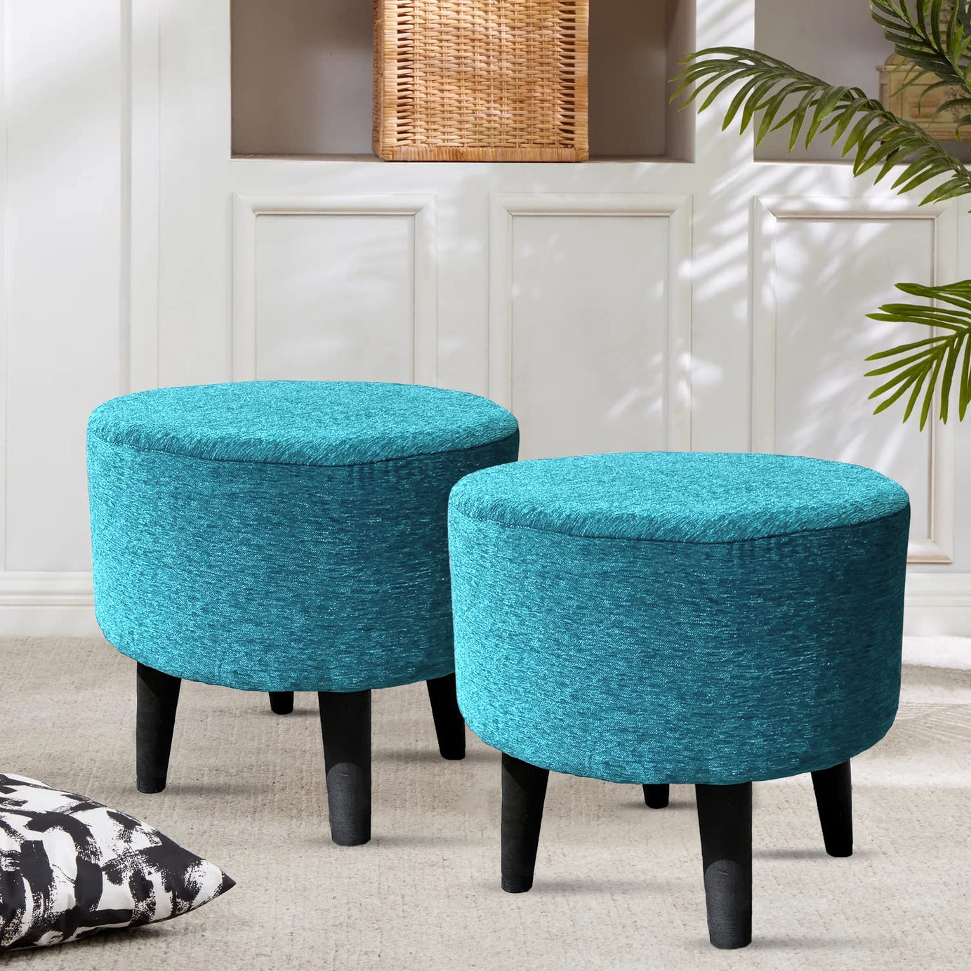 Homeaccex Ottoman Stool for Living Room Furniture - Ottoman Pouffes for Sitting Set of 2 Room Dcor Puffies- Puffy Stool and Footstools (16 Inch, Aqua), Blue