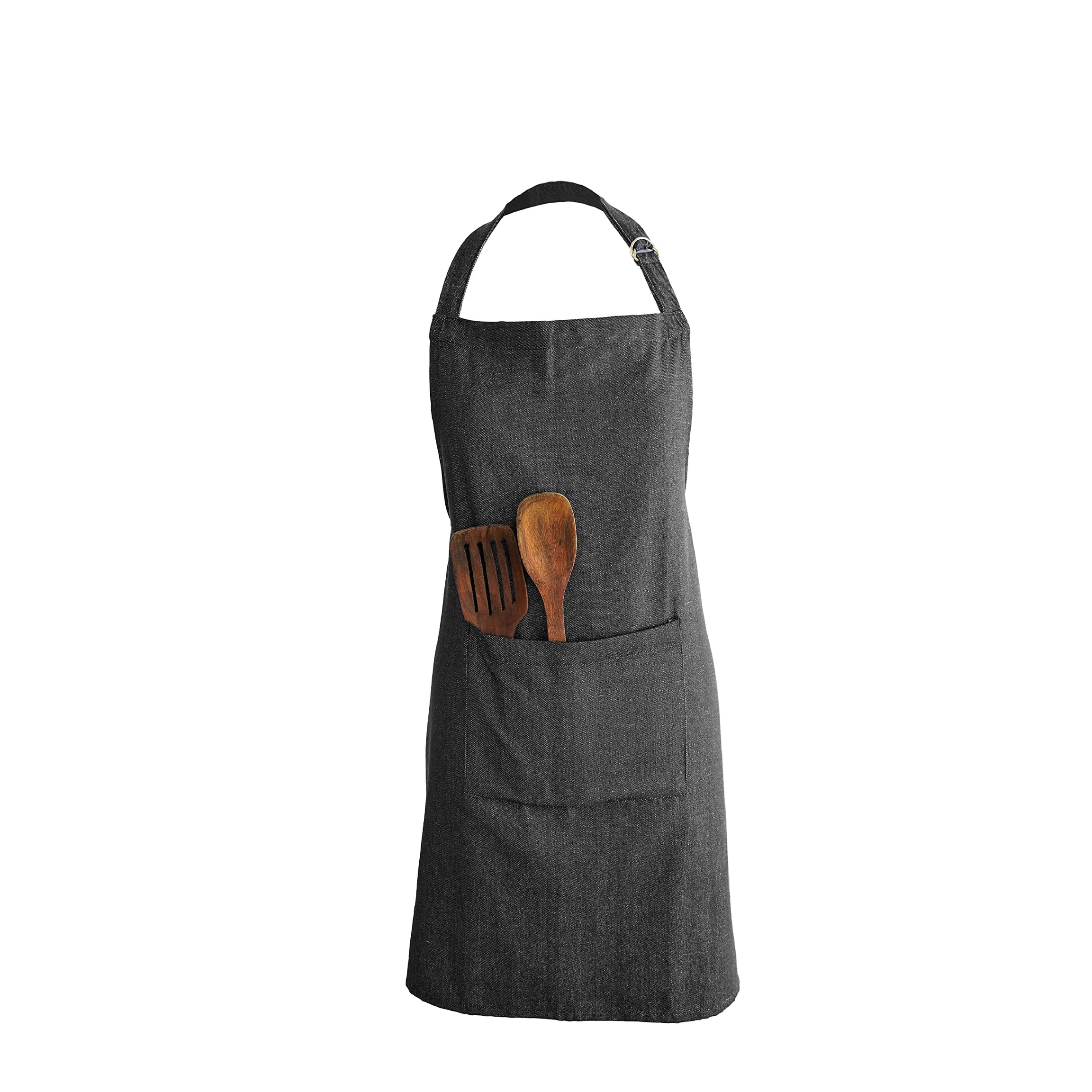 Ecotribe 100% Cotton Apron for Kitchen-Adjustable Belt-Unisex Apron with Utility Pocket-Cooking Kitchen Apron-Free Size, Denim Grey, Set of 1