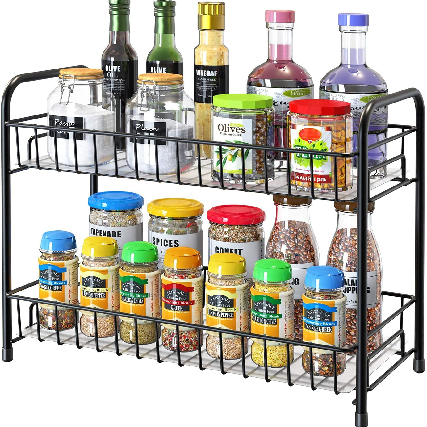 Lyrovo Countertop Organizer Organization, 2 Tier Moveable Corner Shelf for Kitchen, Bathroom, Spice Rack, Coffee Area, Over Sink, Dresser Table