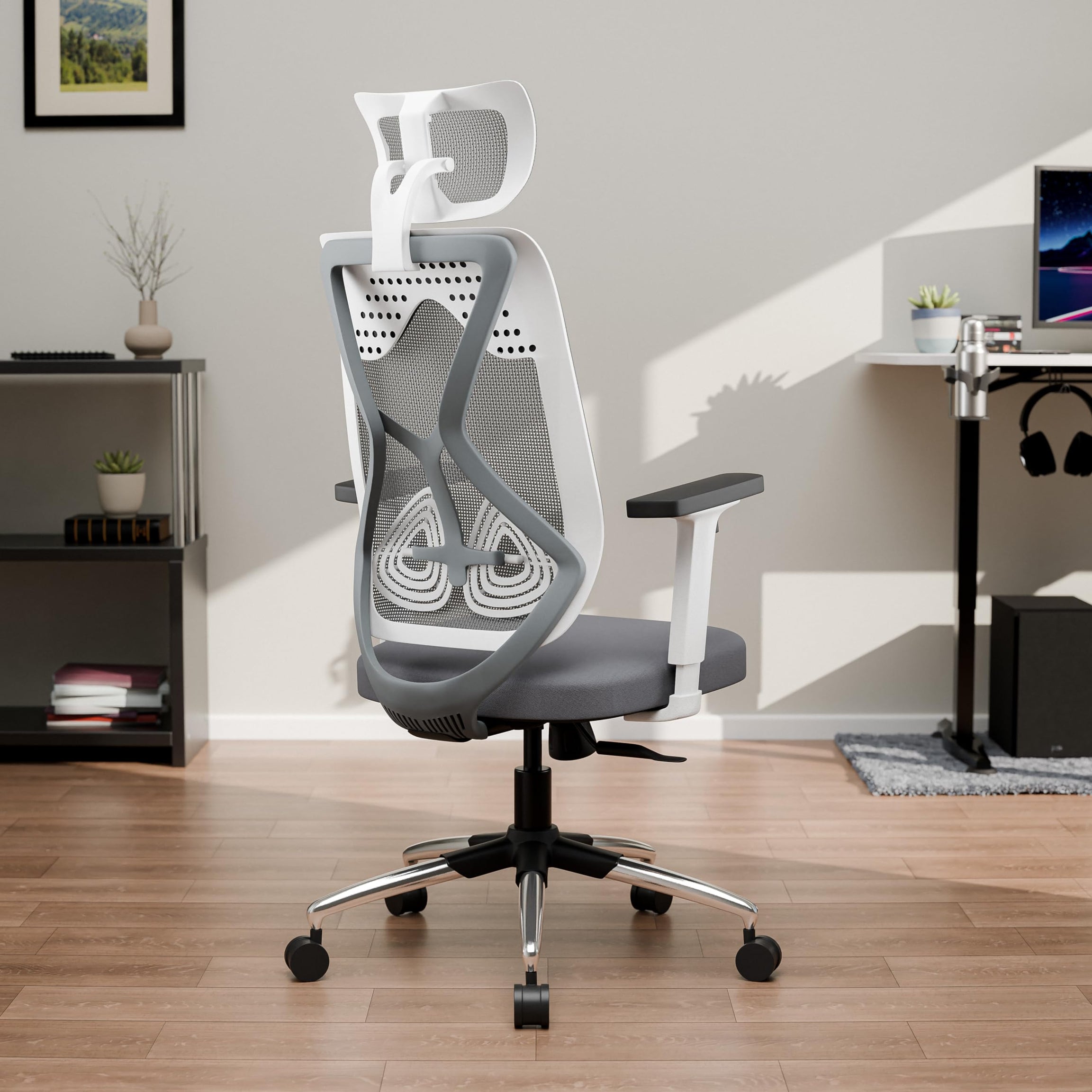 Green Soul® | Zodiac Lite | Office Chair | Flybird Ergonomic Design | 1D Adjustable Armrests | Synchro Multi-Tilt Lock Mechanism | Adjustable Lumbar Support | No Seat Slider (White & Grey)