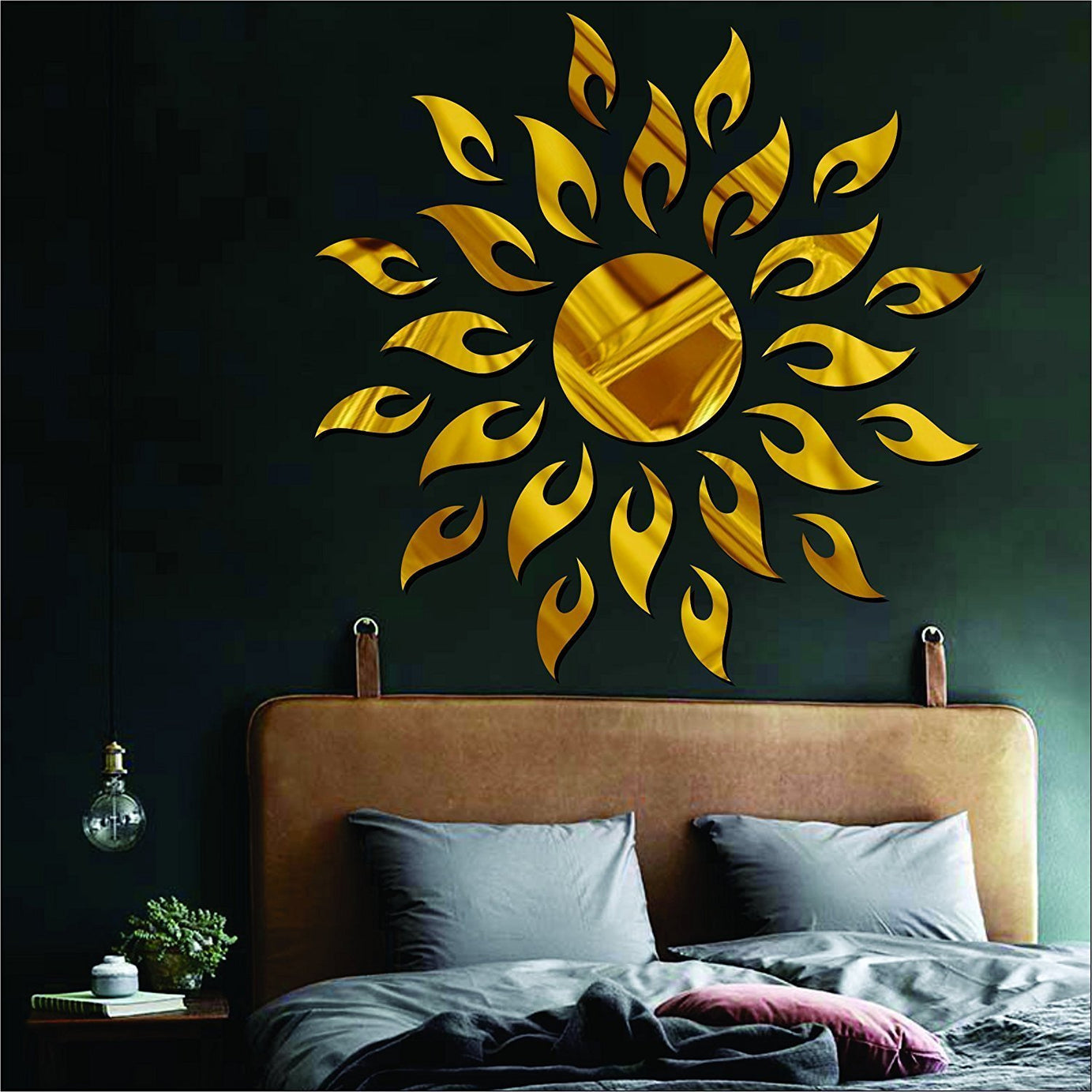 Atulya Arts 3D Acrylic Sun Flame Mirror Decorative Wall Reusable Self-Adhesive Sticker s With Extra 10 Butterfly Reusable Self-Adhesive Sticker ,(45Cm X 45Cm) - Pack Of 25 (Gold)